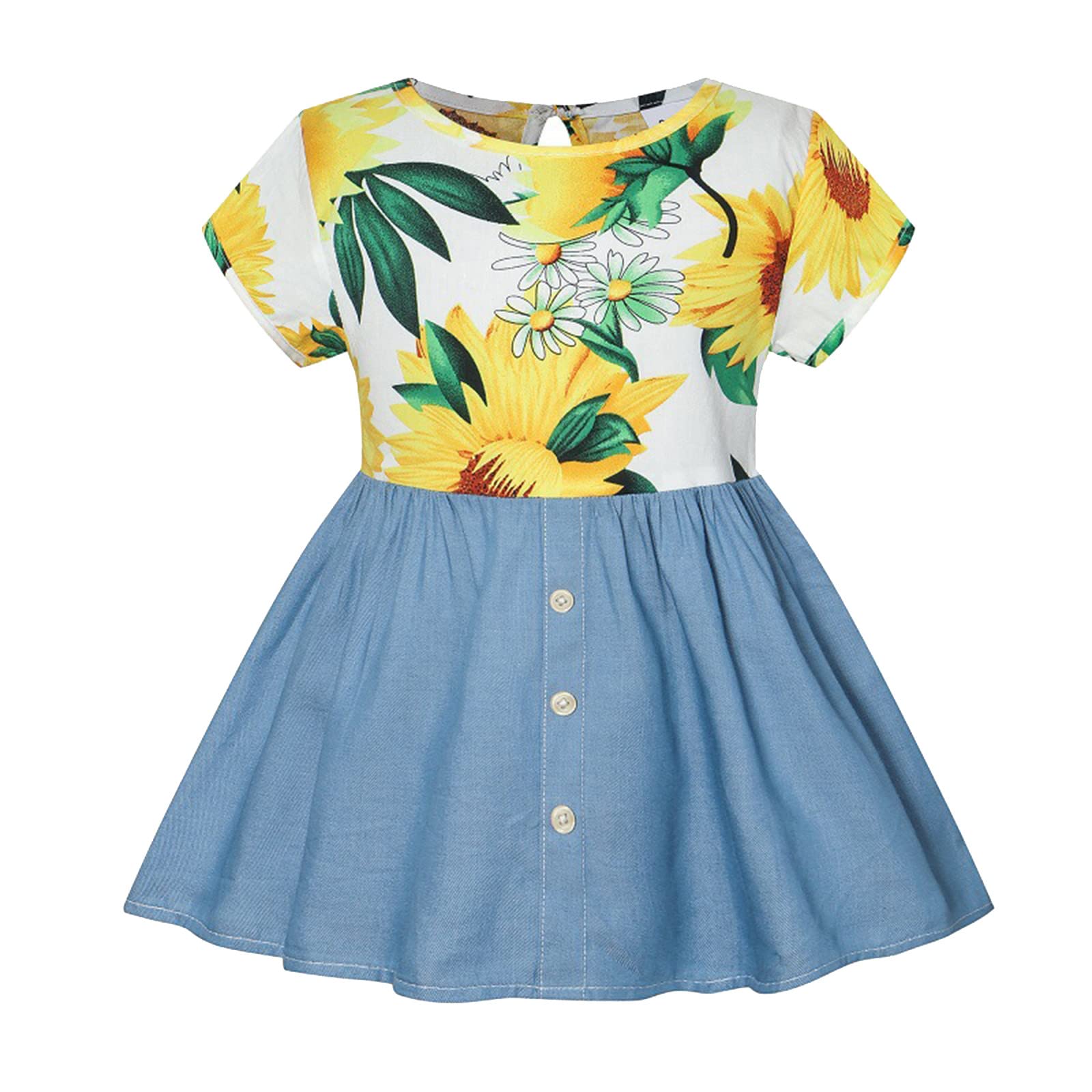 Toddler Girls Cotton Linen Ruffle Floral Print Butterfly Sundress - Perfect for Casual Beach Holidays, Summer Outings, and Family Photos