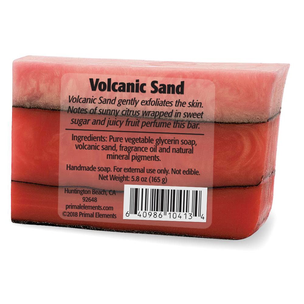 **Primal Elements Glycerin Bar Soap for All Skin Types – Sensitive, Oily & Dry Skin | Vegan, Gluten-Free, Paraben-Free, 100% Vegetable-Based | Volcanic Sand Exfoliating Soap for Daily Cleansing & Gentle Skincare**