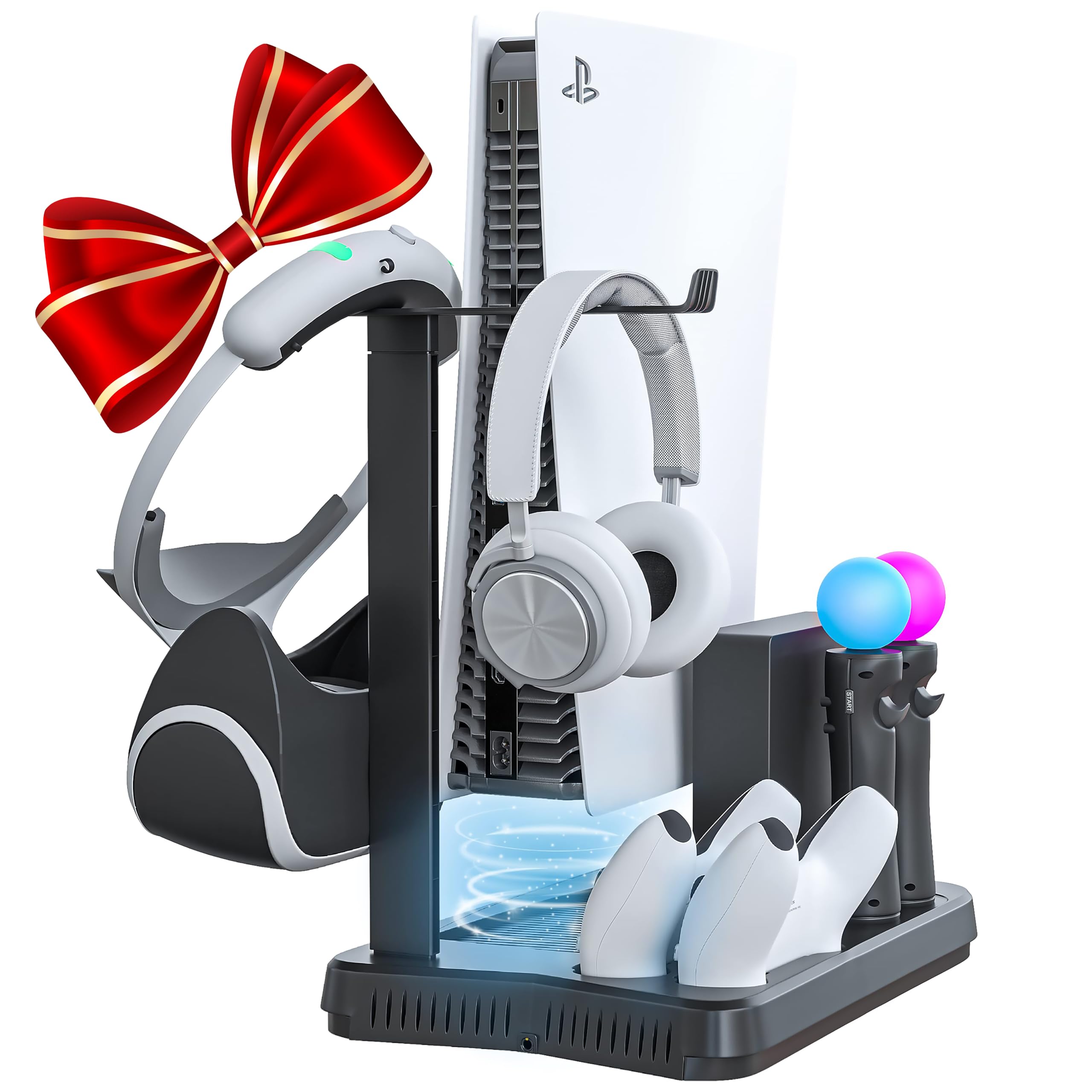 Skywin PSVR Charging Station & Display Stand for Playstation 5 - Dual Controller Charger Dock with Cooling Fan & Headset Holder - Perfect for Gaming Setup & VR Accessories Organization (Compatible with PS5 & PSVR) - Ideal for Living Room Entertainment & Gaming Room Decor