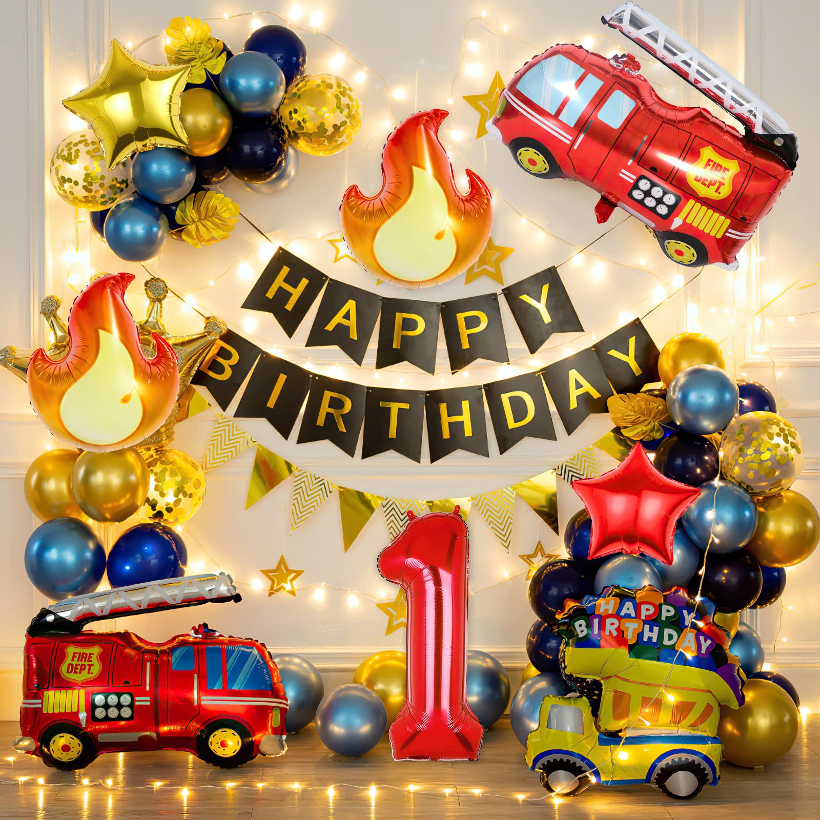 7pcs Fire Truck Birthday Party Balloons Set - Firefighter Themed Decorations for 1st Birthday, Rescue Party Supplies | Perfect for Fire Engine Themed Parties, Baby Showers & Firefighter Appreciation Events