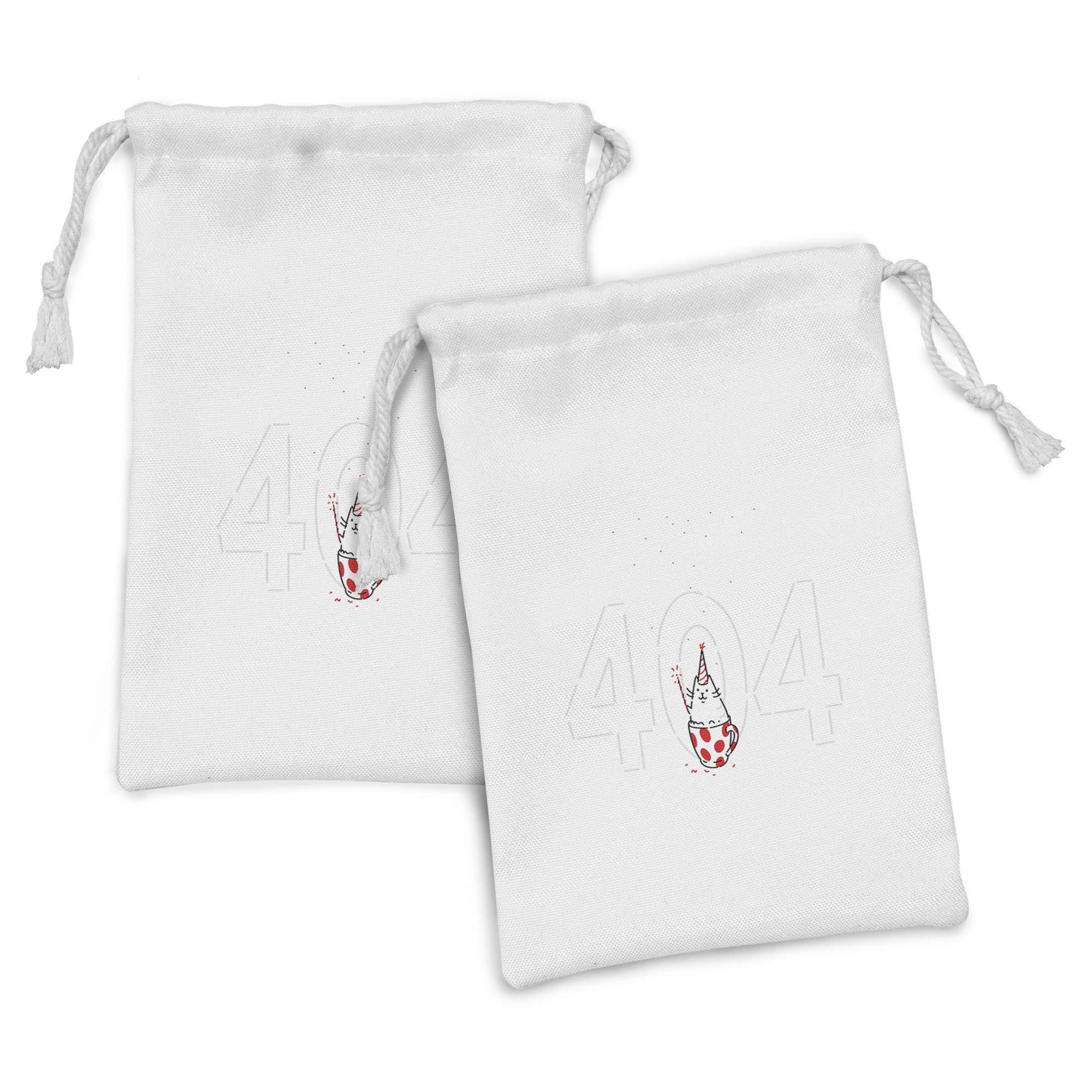 Ambesonne 2-Pack Party Fabric Pouches - Funny Cat with Polka Dots Celebrating Birthday Design - 9