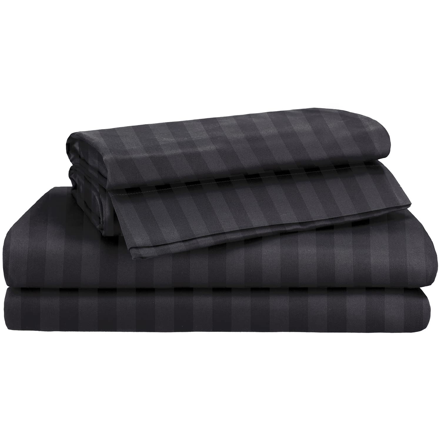 Luxury 400 Thread Count 100% Cotton Damask Stripe Short Queen Bed Sheet Set - 4 Piece Deep Pocket Fits Mattress Up to 30 Inches - Soft Breathable Sheets for Hotel, Guest Room & Master Bedroom - Granite Color