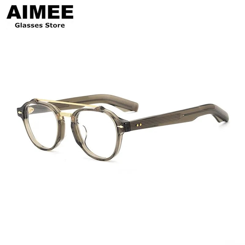 Aimee Unisex Full Rim Round Double Bridge Acetate Titanium Eyeglasses Frame 6818 - Lightweight & Durable Glasses for Work, Reading & Fashion
