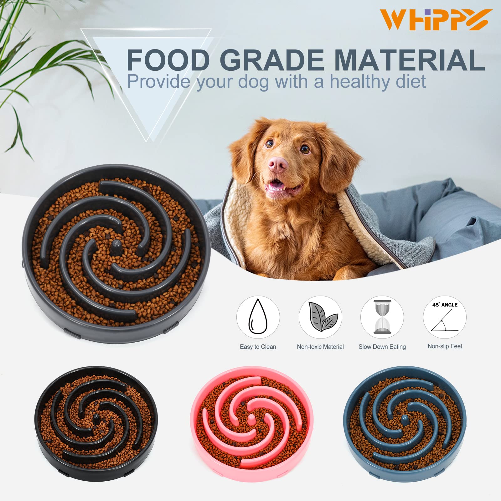 Slow Feeder Dog Bowl for Large & Medium Dogs - Non-Slip Puzzle Bowl for Healthy Eating, Prevents Bloat & Choking - Interactive Pet Feeding Dish (Light Gray) - Perfect for Fast Eaters & Mealtime Enrichment