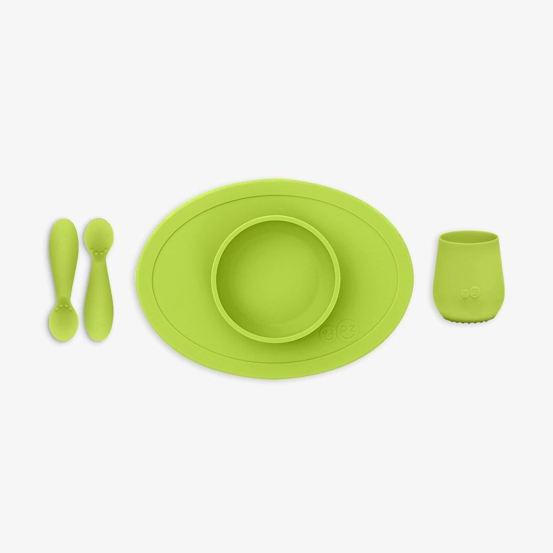 EZPZ First Foods Set - Silicone Baby Feeding Set with Divided Plate & Spoon for Toddlers - Perfect for Baby-Led Weaning, Mess-Free Mealtime & Travel