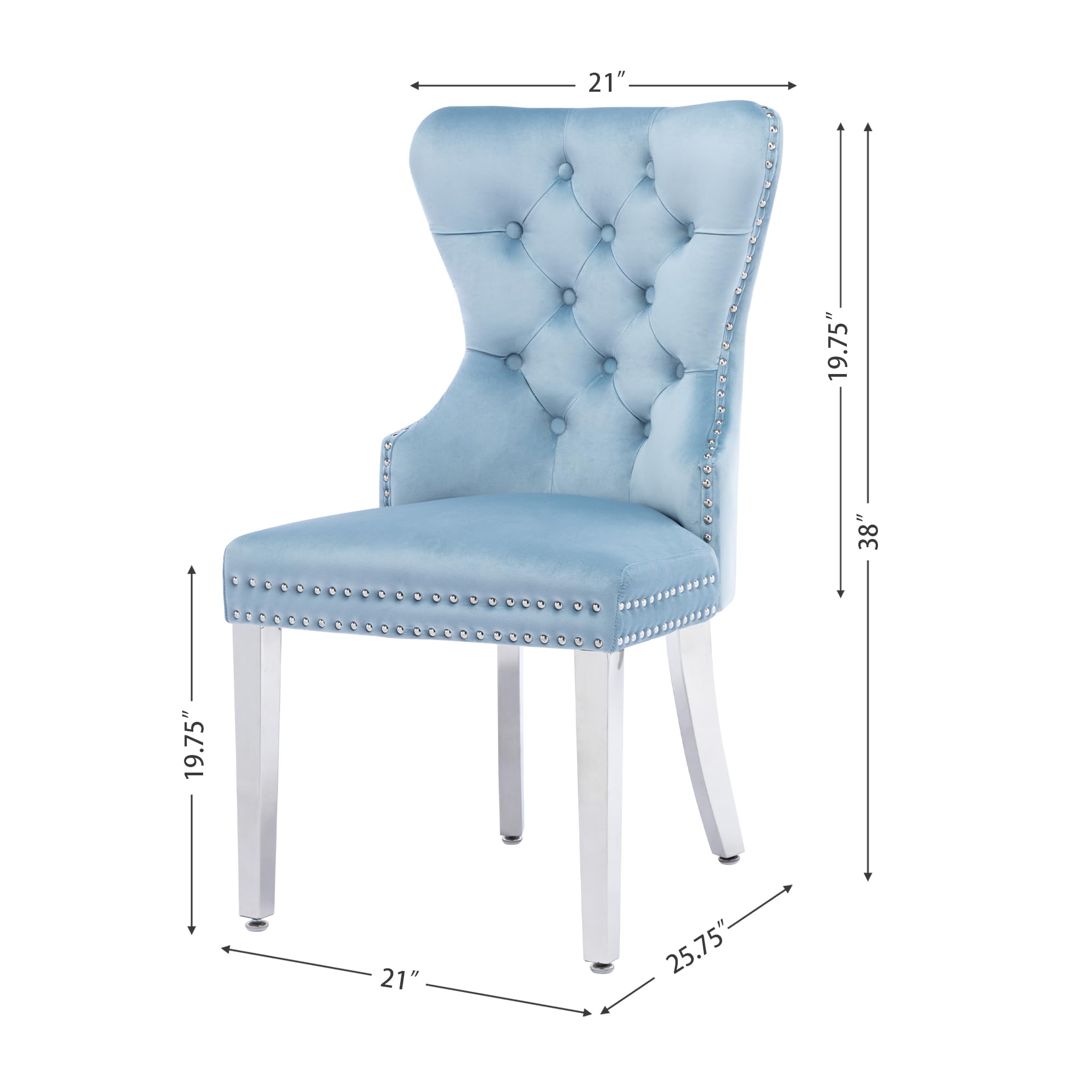 Luxury Velvet Dining Chairs Set of 2 - Tufted Upholstered Dining Room Chairs with Stainless Steel Legs & Ring Pull Details, Navy Blue - Perfect for Modern Dining Room, Kitchen Breakfast Nook & Home Office Decor