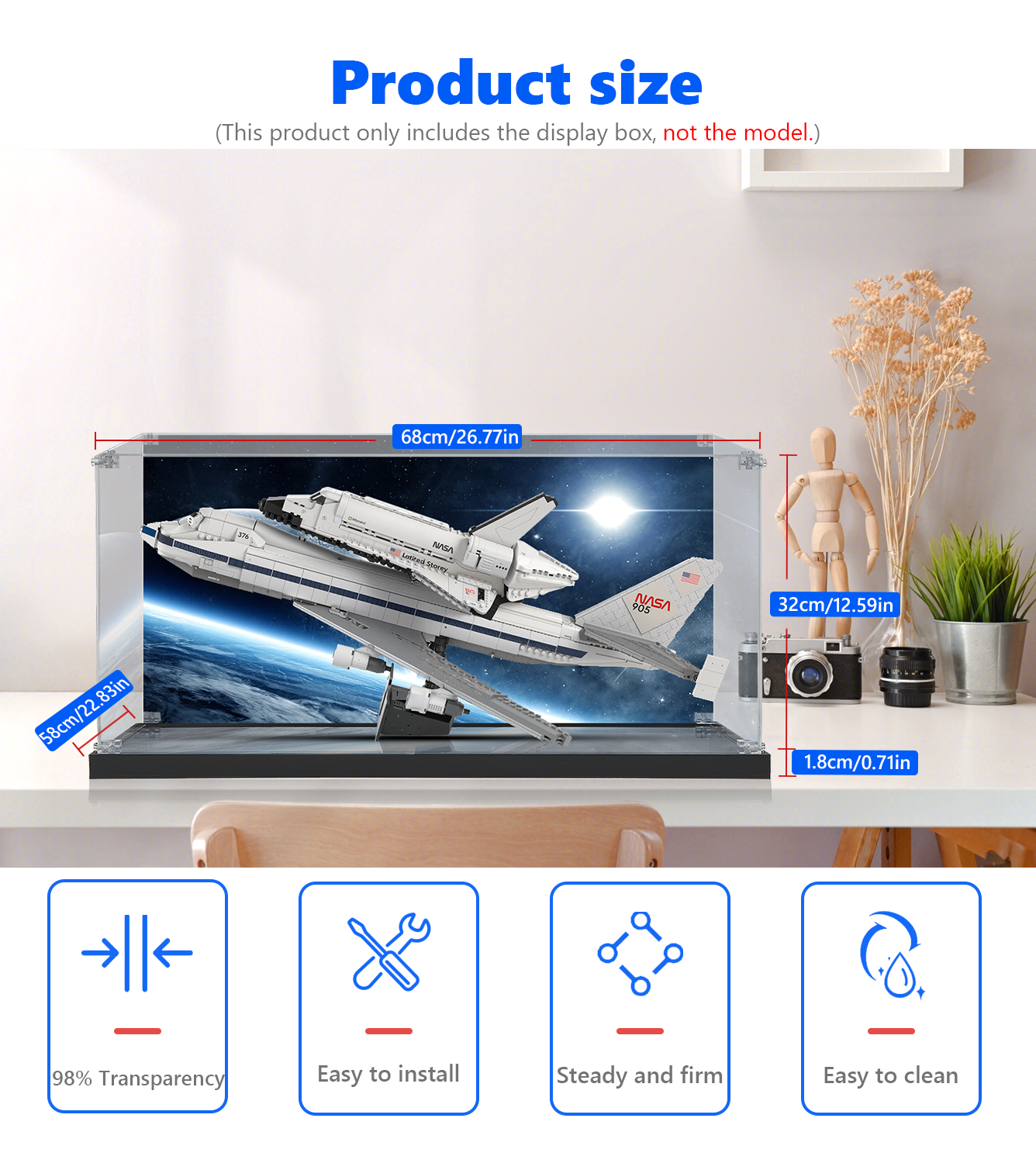 LEGO® Icons Shuttle Carrier Aircraft 10360 Display Case - Protective Showcase for LEGO NASA Space Shuttle Model - Perfect for Collectors, Home Decor & Office Display
