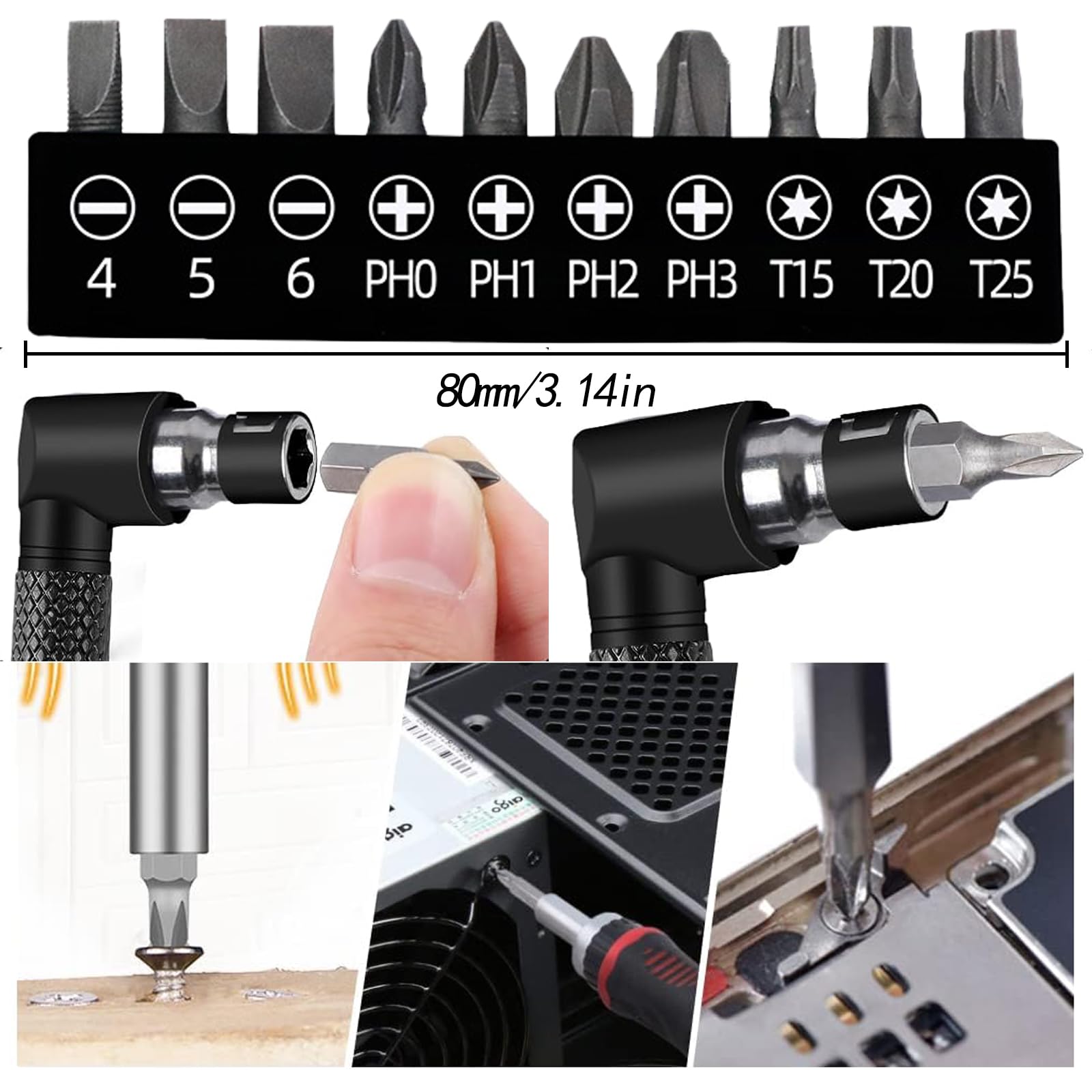 Flexible Drill Bit Extension Set with 105° Right Angle Drill Attachment - 3PCS 1/4