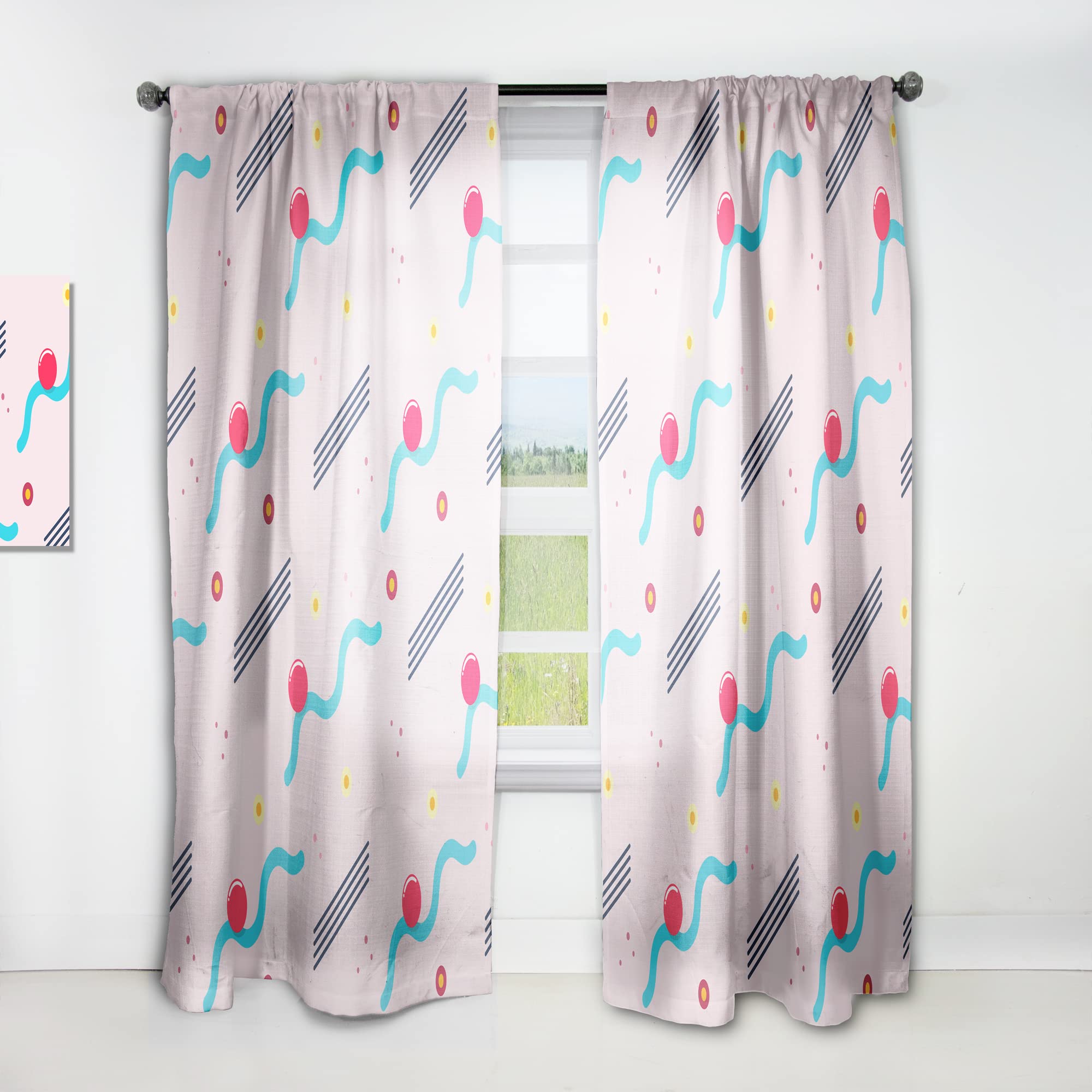 Retro Geometric Abstract Pattern III Thermal Insulated Curtains - 52x84 Inch Single Panel for Bedroom & Living Room - Perfect for Home Decor, Blackout Drapes & Energy Saving