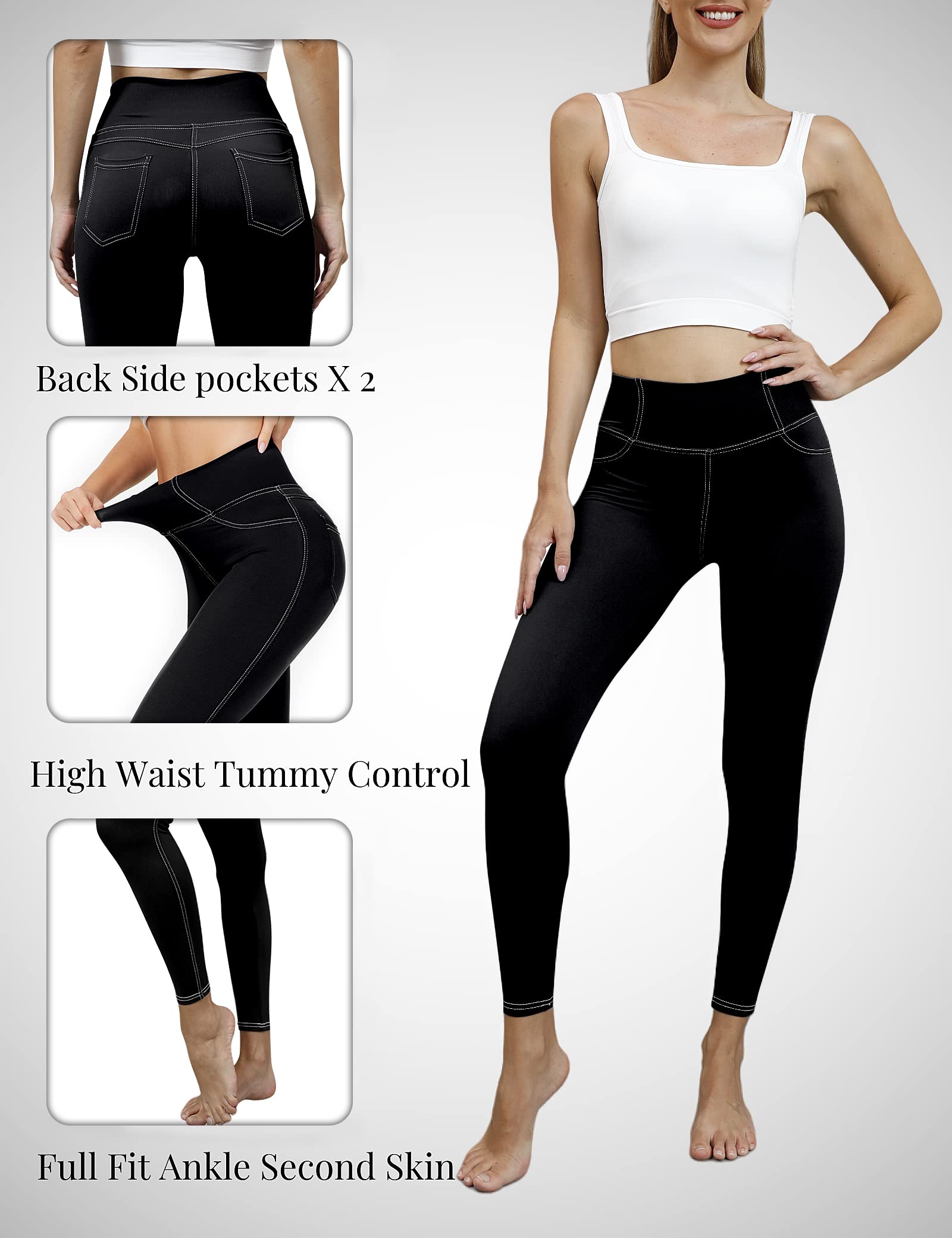 VOOVEEYA Women's High Waist Jeggings with Pockets - Tummy Control Stretchy Denim Leggings for Plus Size | Perfect for Yoga, Workout & Casual Wear