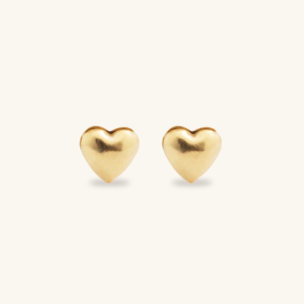Shining Gold Heart Stud Earrings for Women - 14K Gold Plated Cubic Zirconia Earrings - Valentine's Day Gift, Anniversary Present, Romantic Jewelry for Her - Perfect for Date Night, Wedding, Special Occasions
