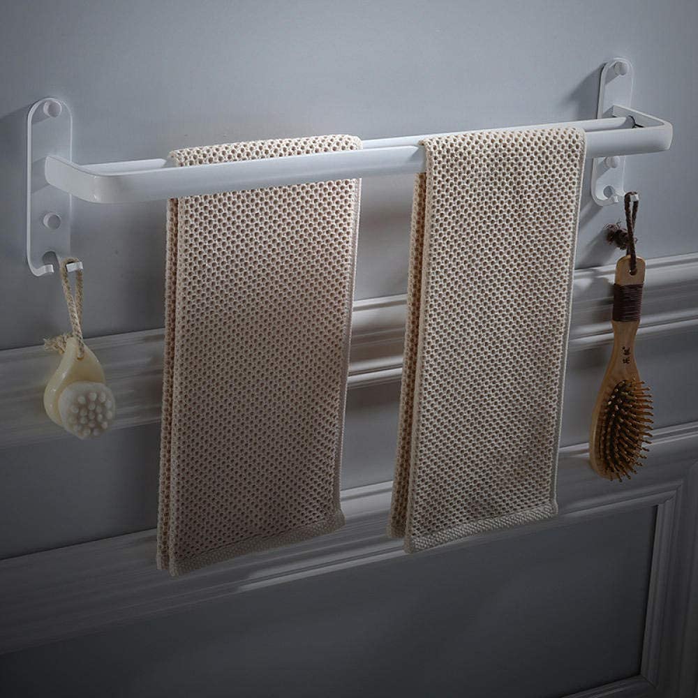 Premium Aluminum Wall-Mounted Double Rod Towel Rack with Hooks - 40cm White Bathroom & Kitchen Organizer for Towels, Robes & Accessories - Perfect for Homes, Hotels & Spa Spaces