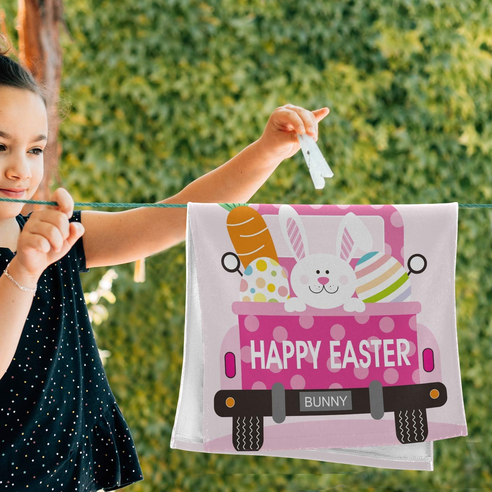 Easter Truck Bunny Egg Hand Towel Set of 2 - Soft Washcloth for Bathroom, Kitchen & Home Decor - 28.3x14.4 Inch - Perfect for Easter Decorations, Gift Giving & Spring Home Styling