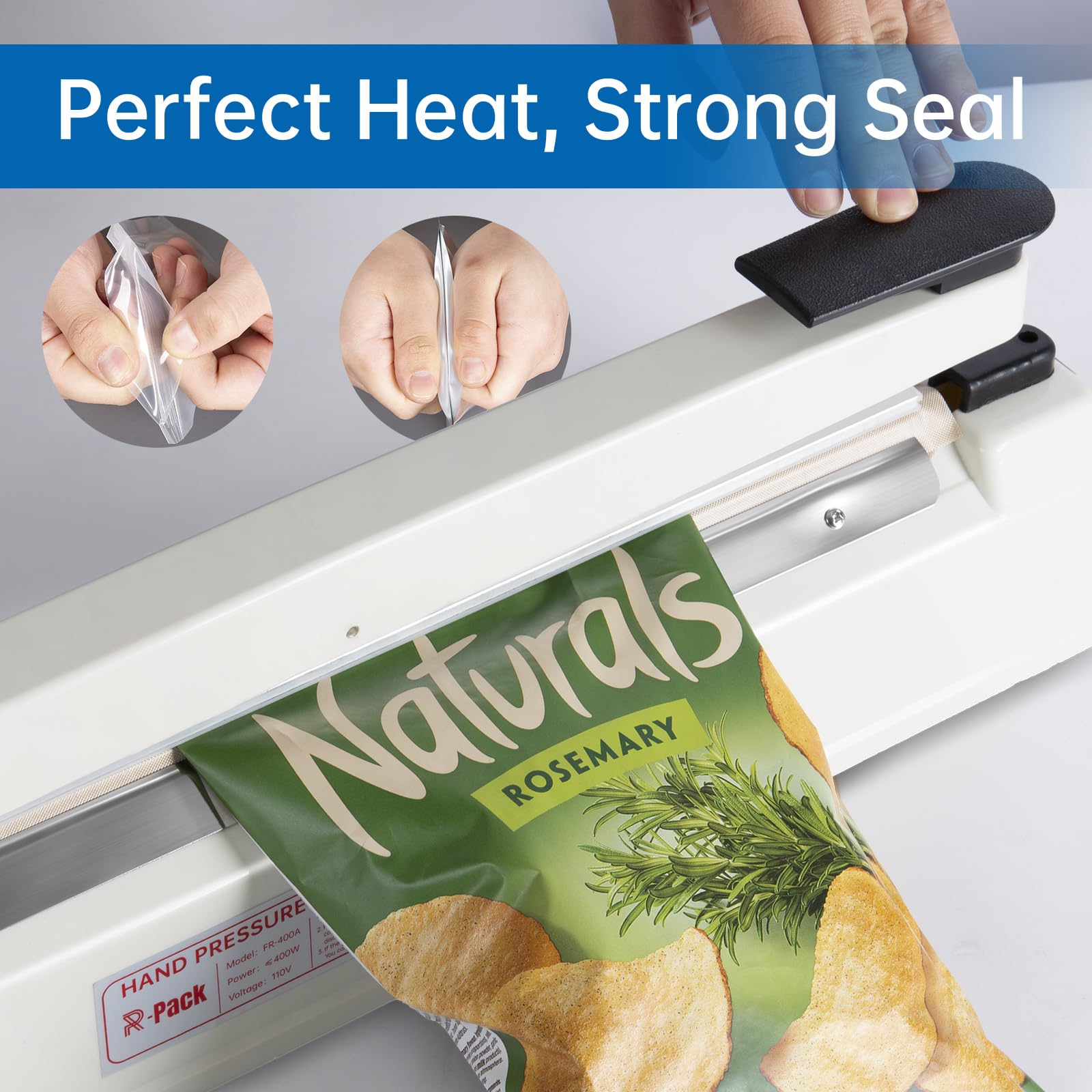 Heavy-Duty 12-Inch Impulse Heat Sealer with Seal Bar - Bag Sealing & Cutting Machine with 2 Extra Replacement Parts (Blue) - Perfect for Food Packaging, Vacuum Sealing & Industrial Use