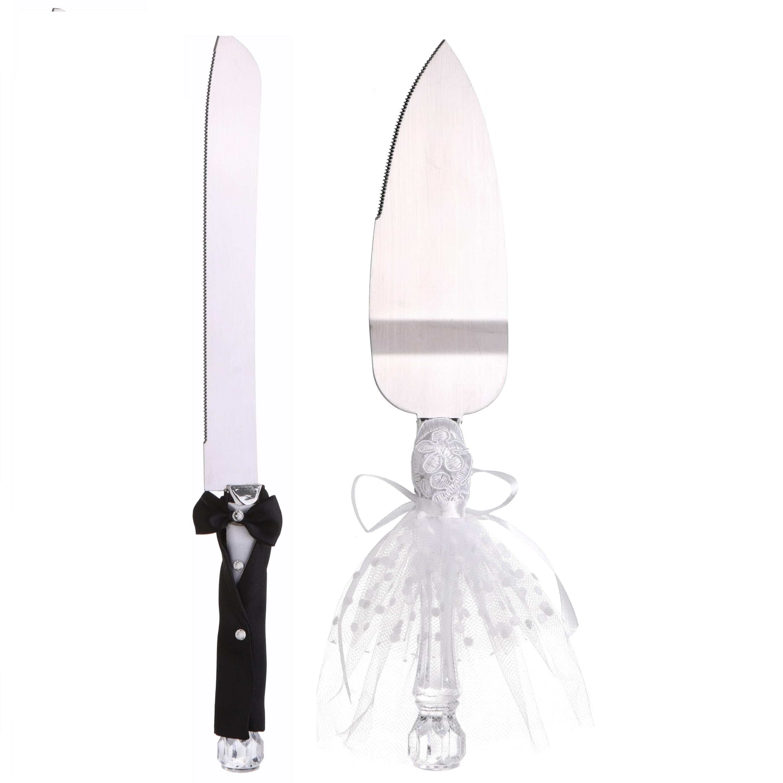 ULA Bride and Groom Wedding Cake Knife & Server Set - Stainless Steel Serrated Cake Knife & Pie Server - Elegant Wedding Gift for Anniversary, Valentine's Day - Perfect for Wedding Cake Cutting Ceremony & Dessert Serving