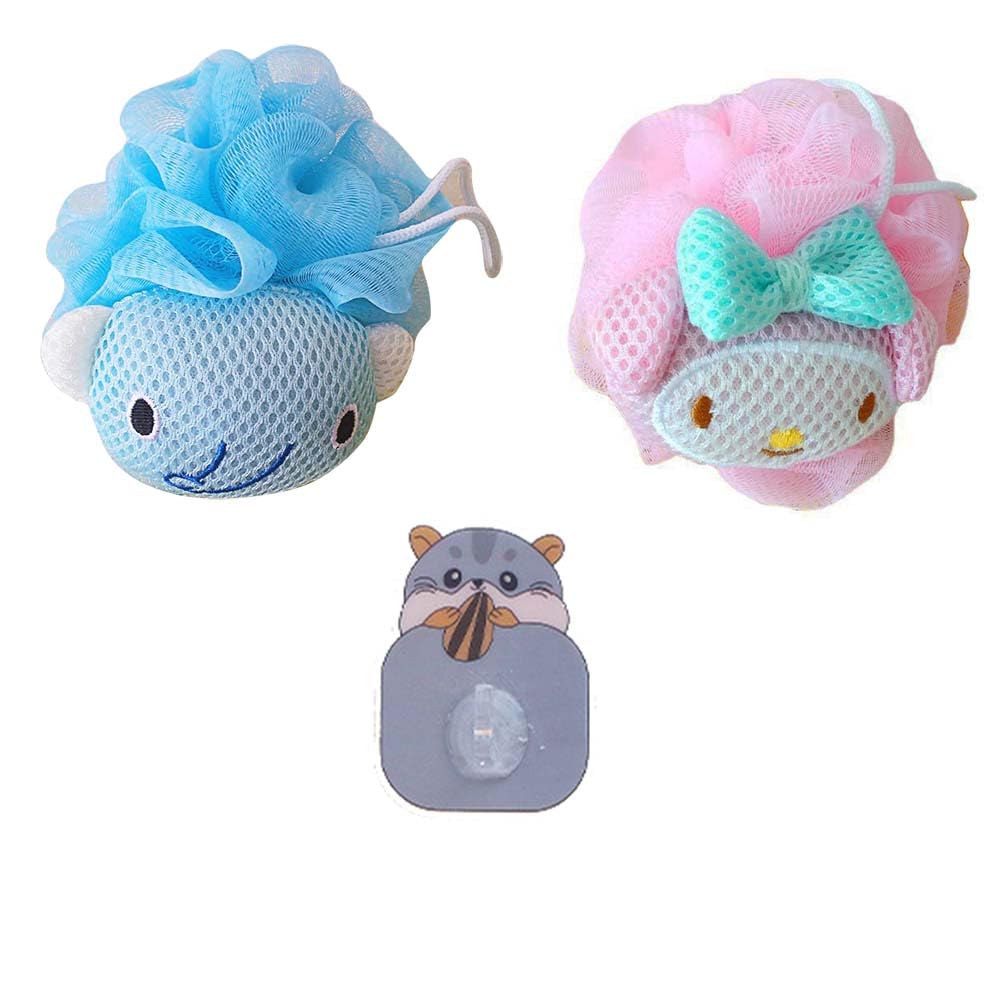 **Cute Pink Anime Bath Sponge with Handle - Large Exfoliating Loofah for Women, Soft Shower Ball & Beauty Sponge - Perfect for Gentle Cleansing, Body Scrub & Cartoon-Themed Bath Accessories**