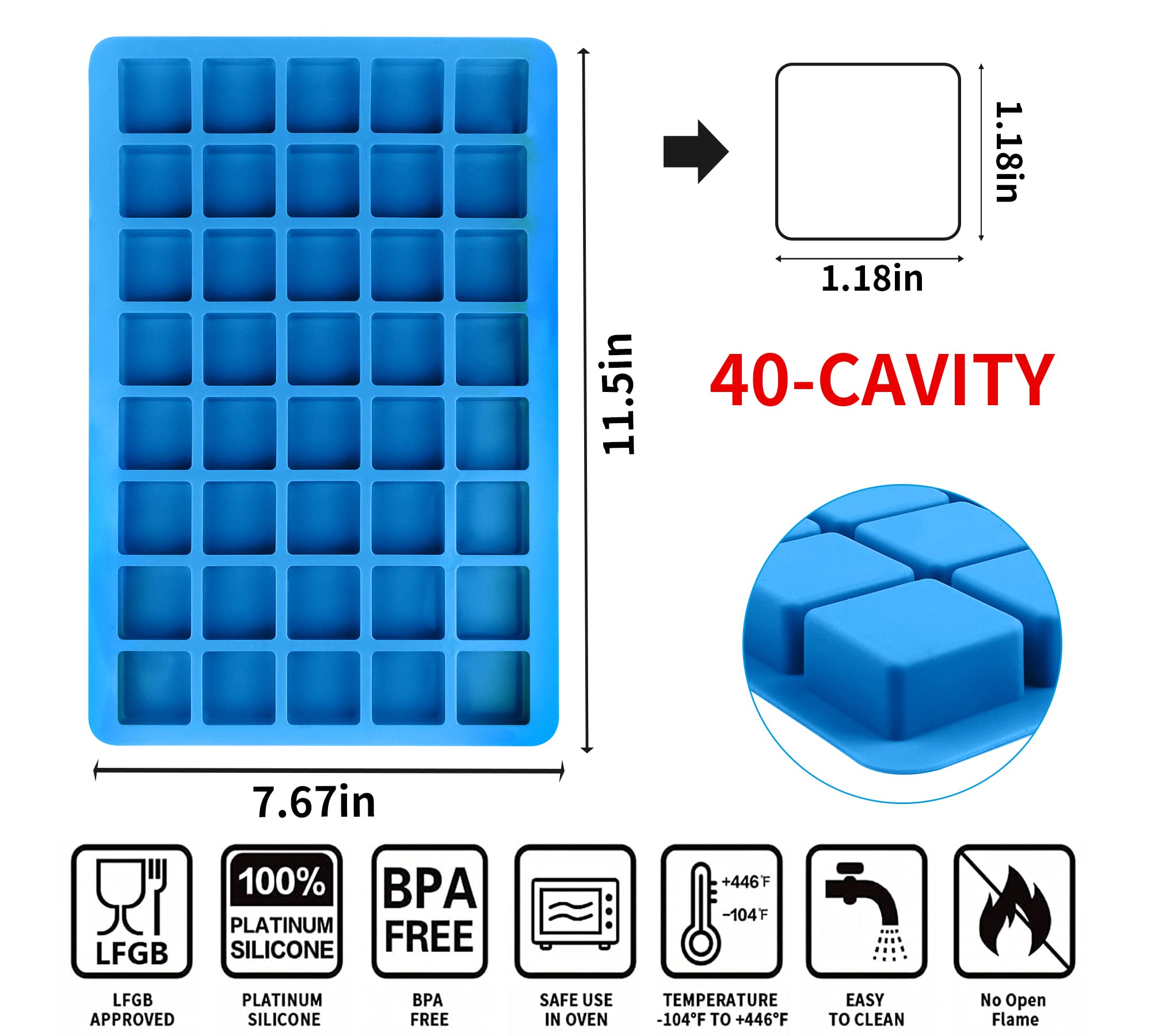 Sidosir 3Pcs Square Silicone Candy Mold - 40-Cavity Gummy Mold for Fat Bombs, Chocolate Truffles, Hard Candy & Ice Cubes | Perfect for Keto Treats, DIY Desserts & Party Favors