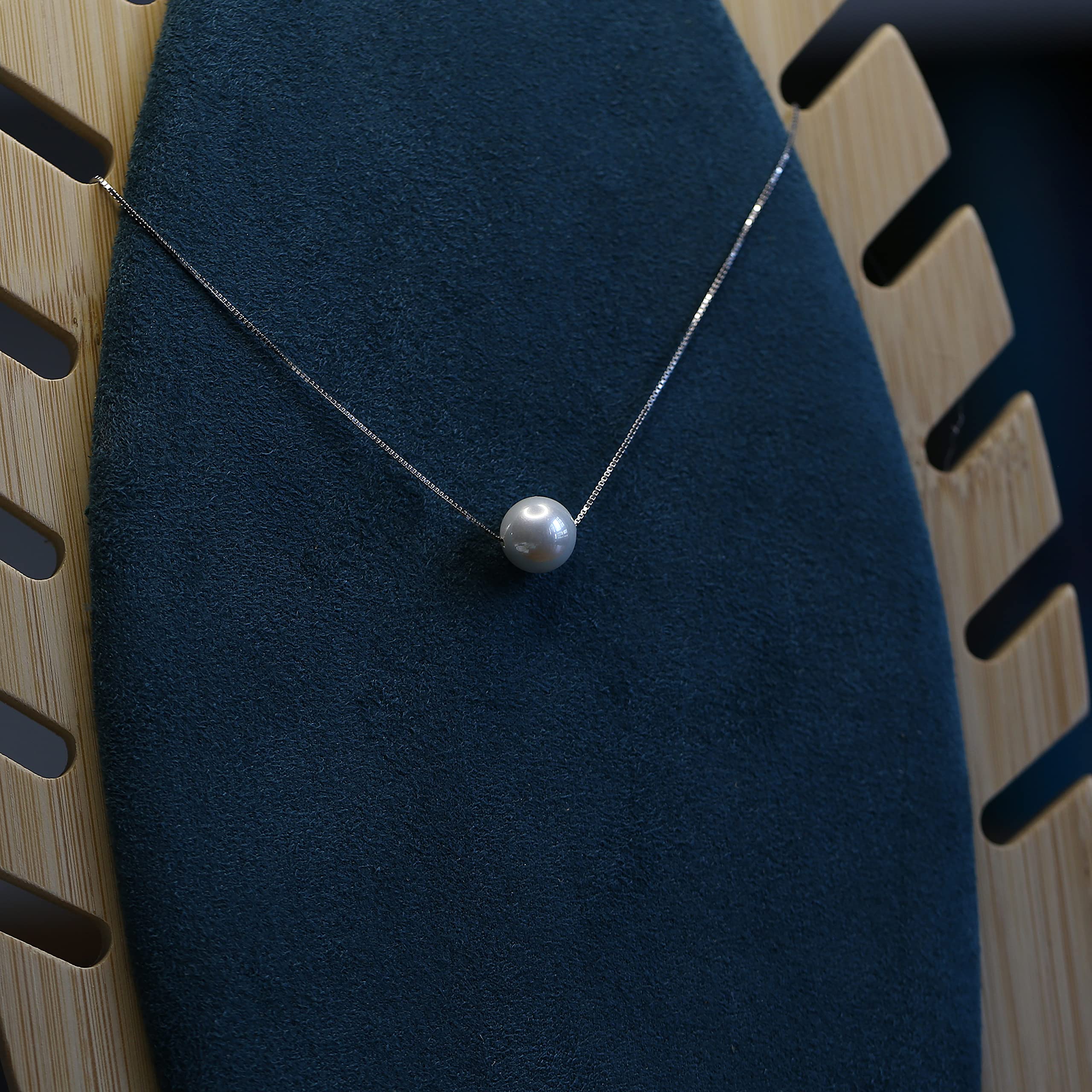 10mm White Pearl Necklace for Women & Girls - Sterling Silver Adjustable Chain, Elegant Gift for Parties & Weddings