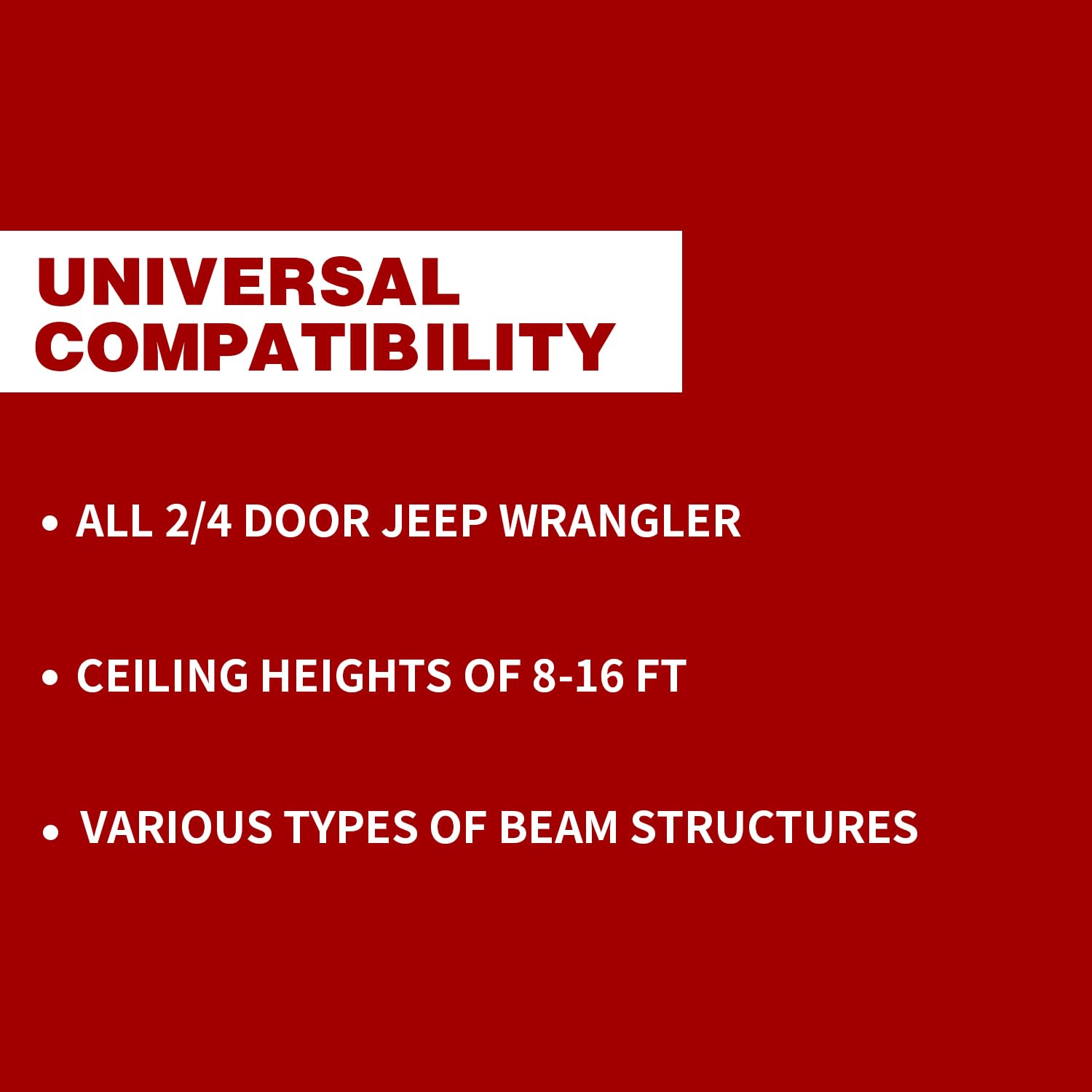 Jeep Wrangler Hard Top Removal Lift - Compatible with JK & JL Models - One-Person Hardtop Hoist with Anti-Drop Safety System - Works with 8-16 ft Ceilings - Includes 6 T Knobs - Perfect for Garage Storage & Off-Road Accessories Installation
