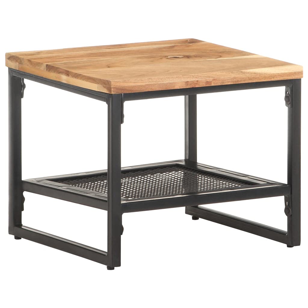 Industrial Style Sofa Table - Solid Acacia Wood Side Table with Storage Space, 15.7