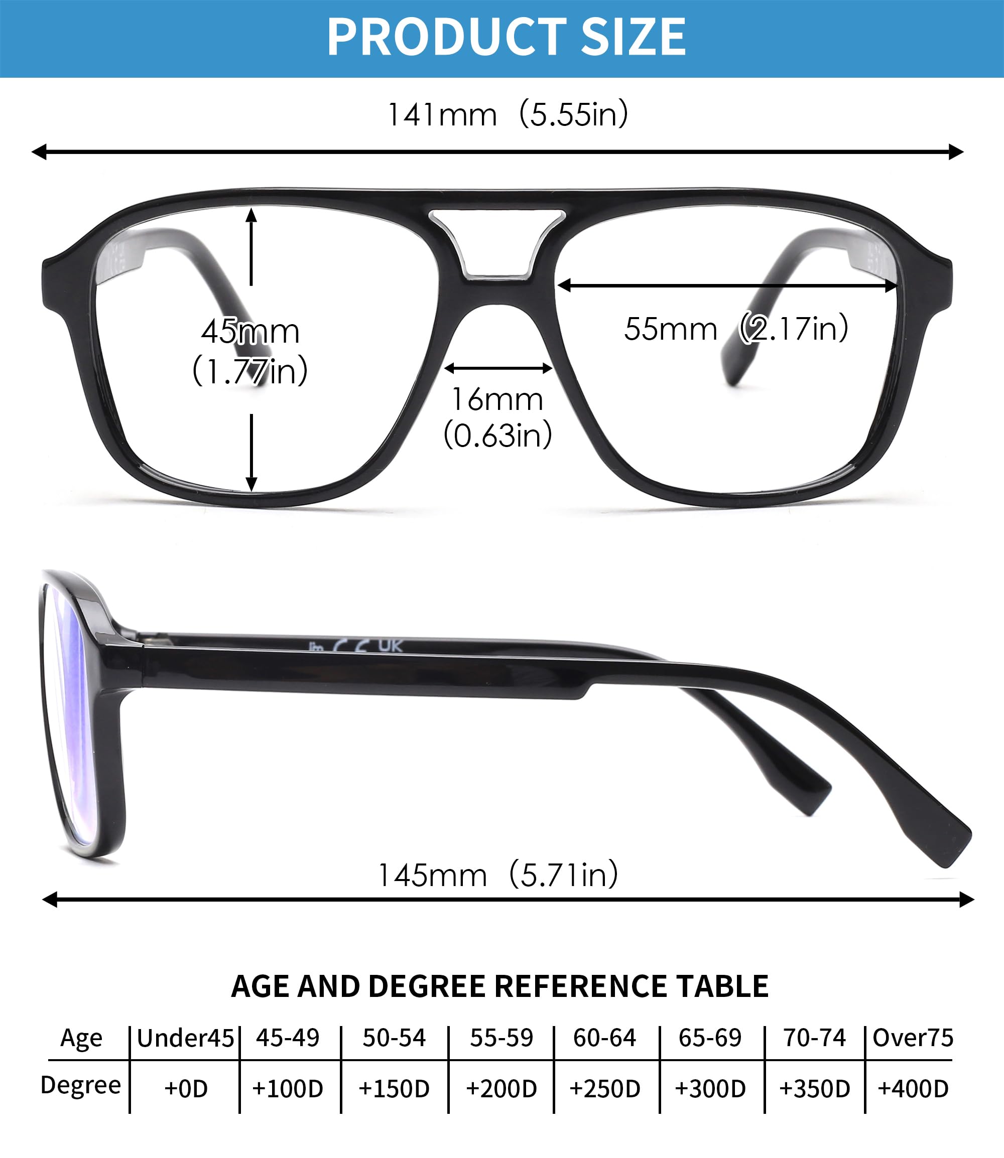 JM 3 Pack Oversized Aviator Reading Glasses for Women & Men - Retro Square Blue Light Blocking Computer Glasses for Reading, Working & Screen Use