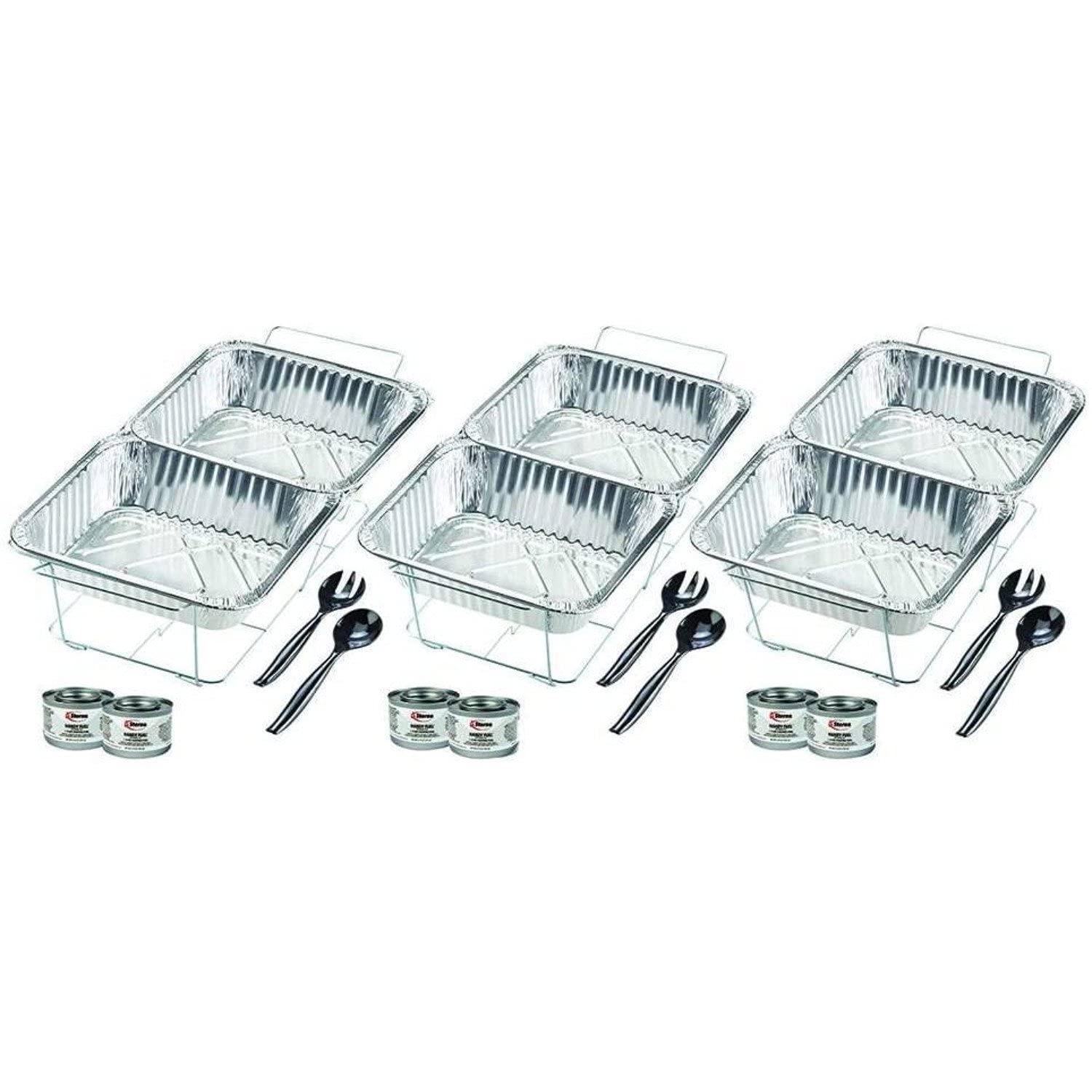 24-Piece Disposable Party Serving Kit with Chafing Dishes & Utensils - Perfect for Weddings, Catering & Events | Includes Free Handy Lighter for Easy Use at BBQs, Buffets & Outdoor Gatherings