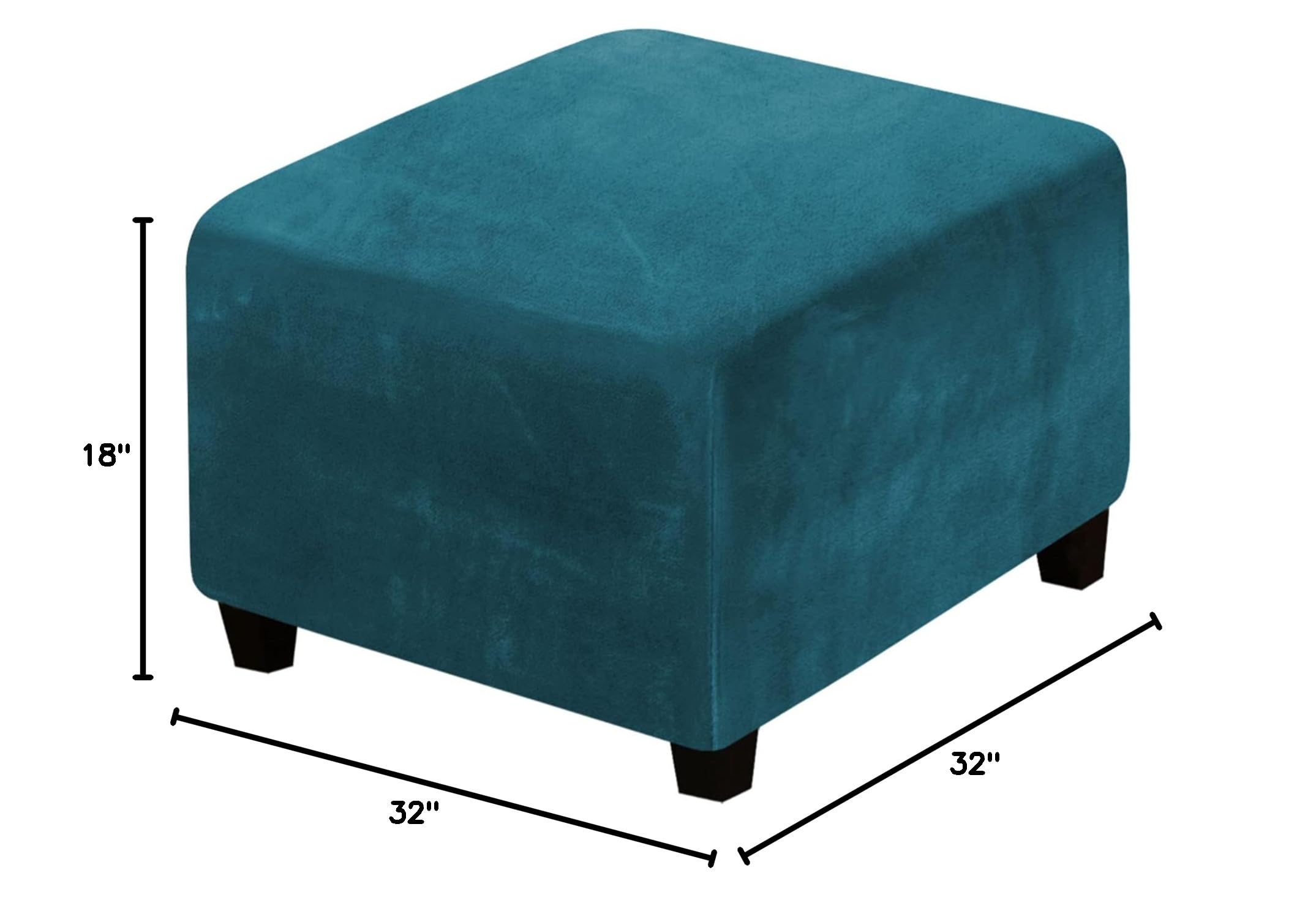 Stretch Velvet Ottoman Slipcover - Square Footstool Cover with Elastic Bottom for Folding Storage Ottoman - Teal Blue Living Room Furniture Protector - Perfect for Home Decor, Lounge & Guest Seating