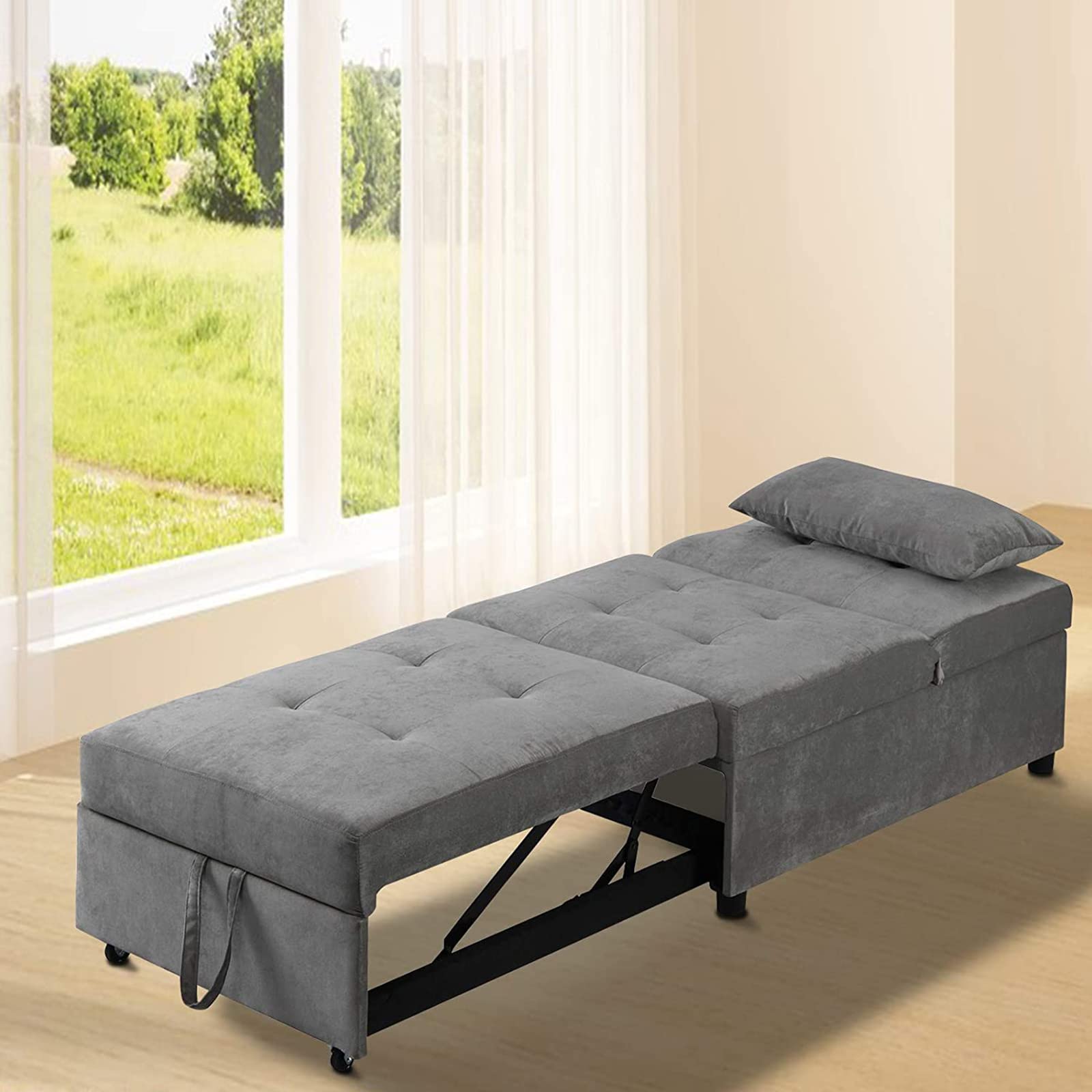 Antetek 4-in-1 Convertible Chair Bed - Multi-Functional Folding Ottoman Sofa Sleeper with Adjustable Backrest, Space Saving Guest Bed for Small Apartments, Dorms & Living Rooms | Perfect for Overnight Guests, Studio Apartments & Home Offices (Gray)
