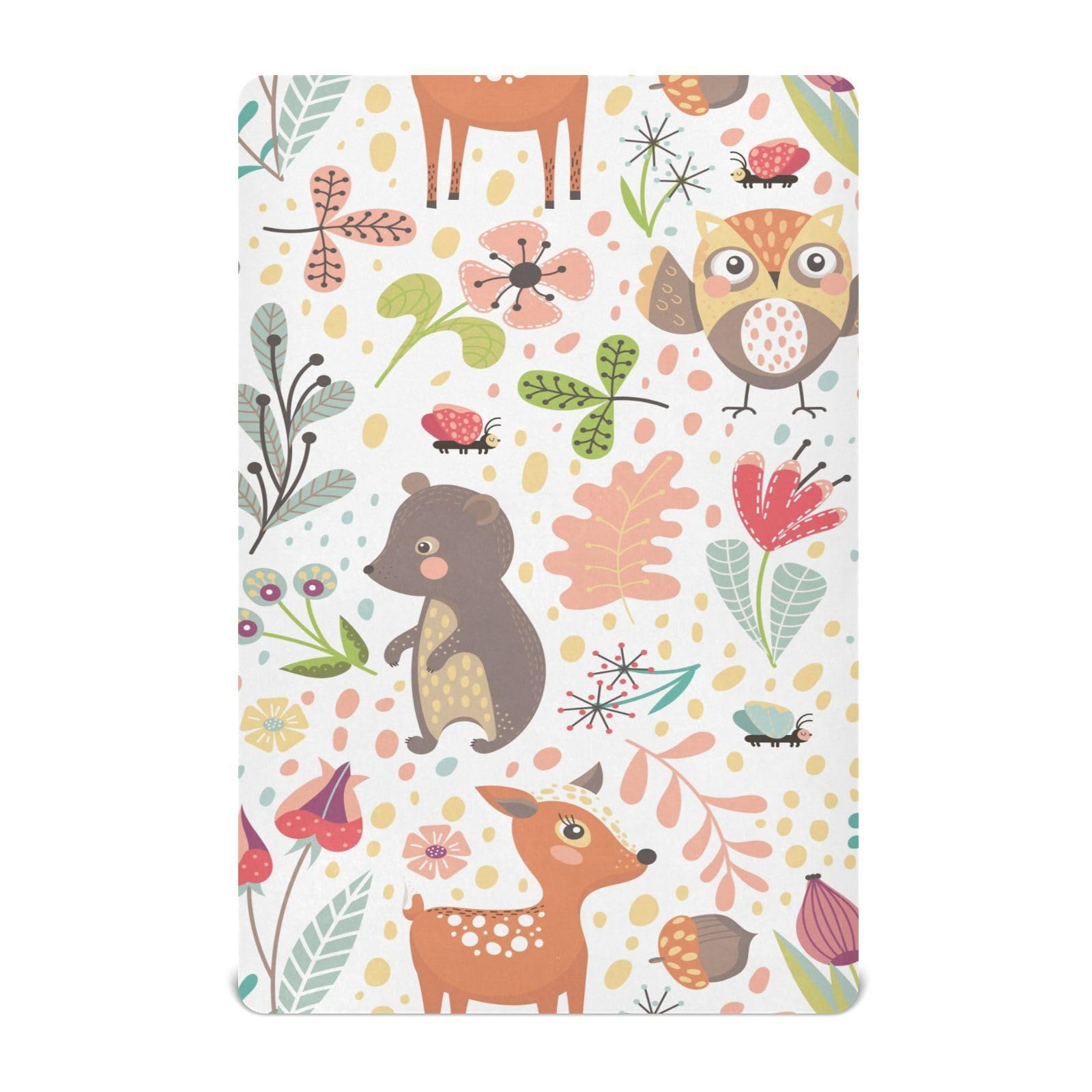 AIXIWAWA Fitted Mini Crib Sheet Mattress - Soft Breathable Playard Sheets with Cute Forest Animals Design for Baby | Perfect for Pack 'n Play, Nursery & Travel