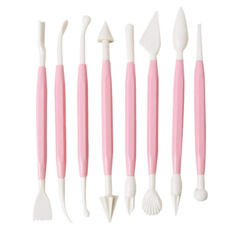 Premium Cake Decorating Tools Set - 8 Piece Fondant Shaping Kit with 16 Design Patterns for Baking, Wedding & Birthday Cakes (Light Pink) - Perfect for Professional Bakers & Home Baking Enthusiasts