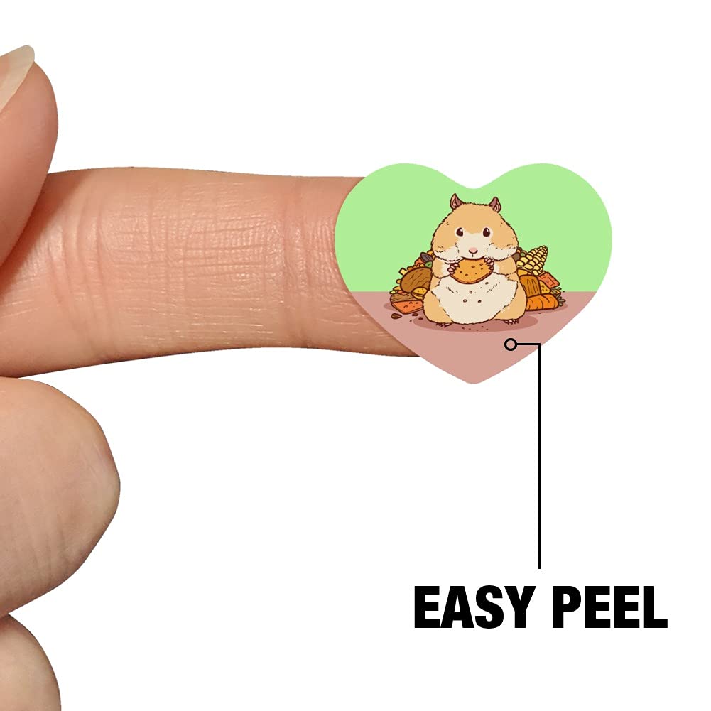 Heart-Shaped Hamster Eating Food Stickers - Cute Planner, Calendar & Scrapbook Decoration for Bullet Journals, DIY Crafts, and School Supplies