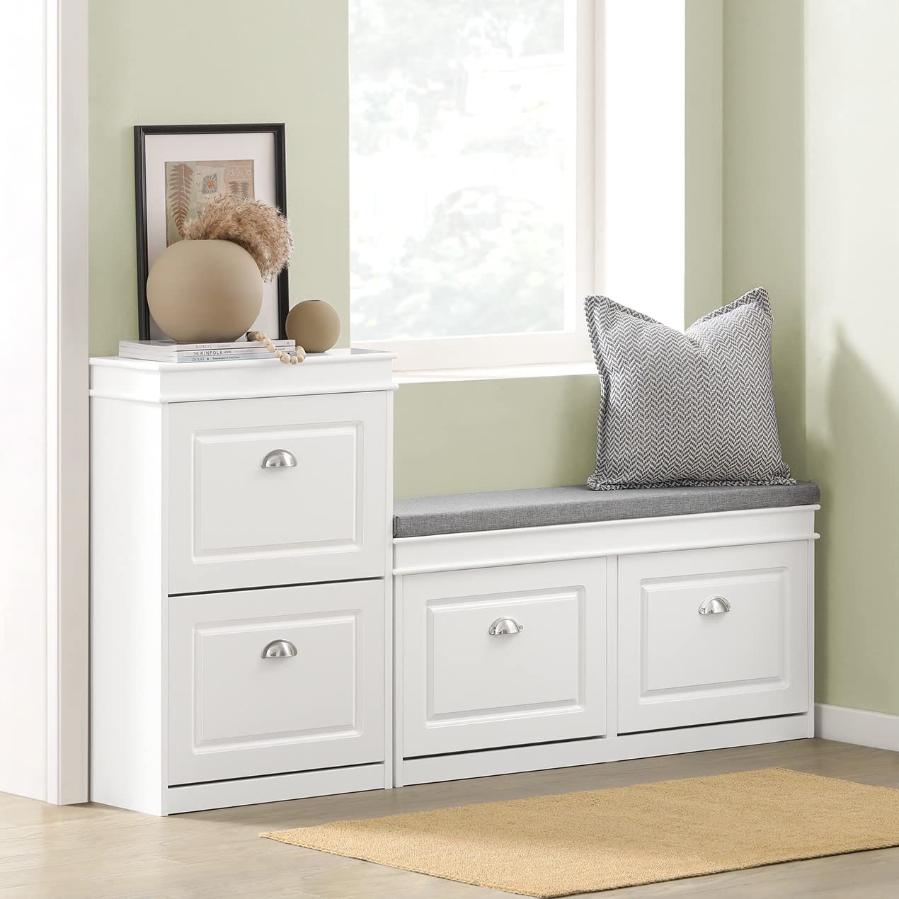 Haotian White Shoe Storage Cabinet with Bench, Entryway Organizer for Shoes & Accessories | FSR78-W & FSR64-W | Perfect for Hallway, Mudroom & Small Space Organization