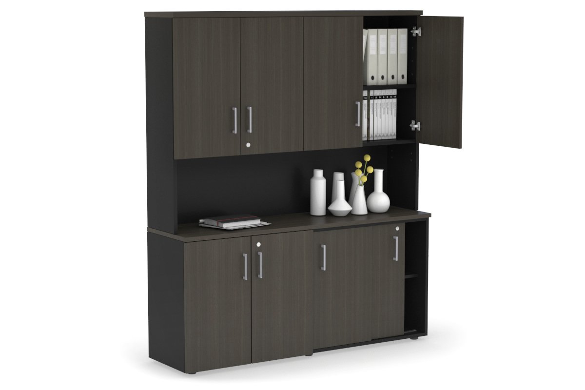 Modern 2-Door Sliding Credenza & Hutch with Storage - Stylish Cupboard Unit for Home Office, Living Room, or Bedroom Organization