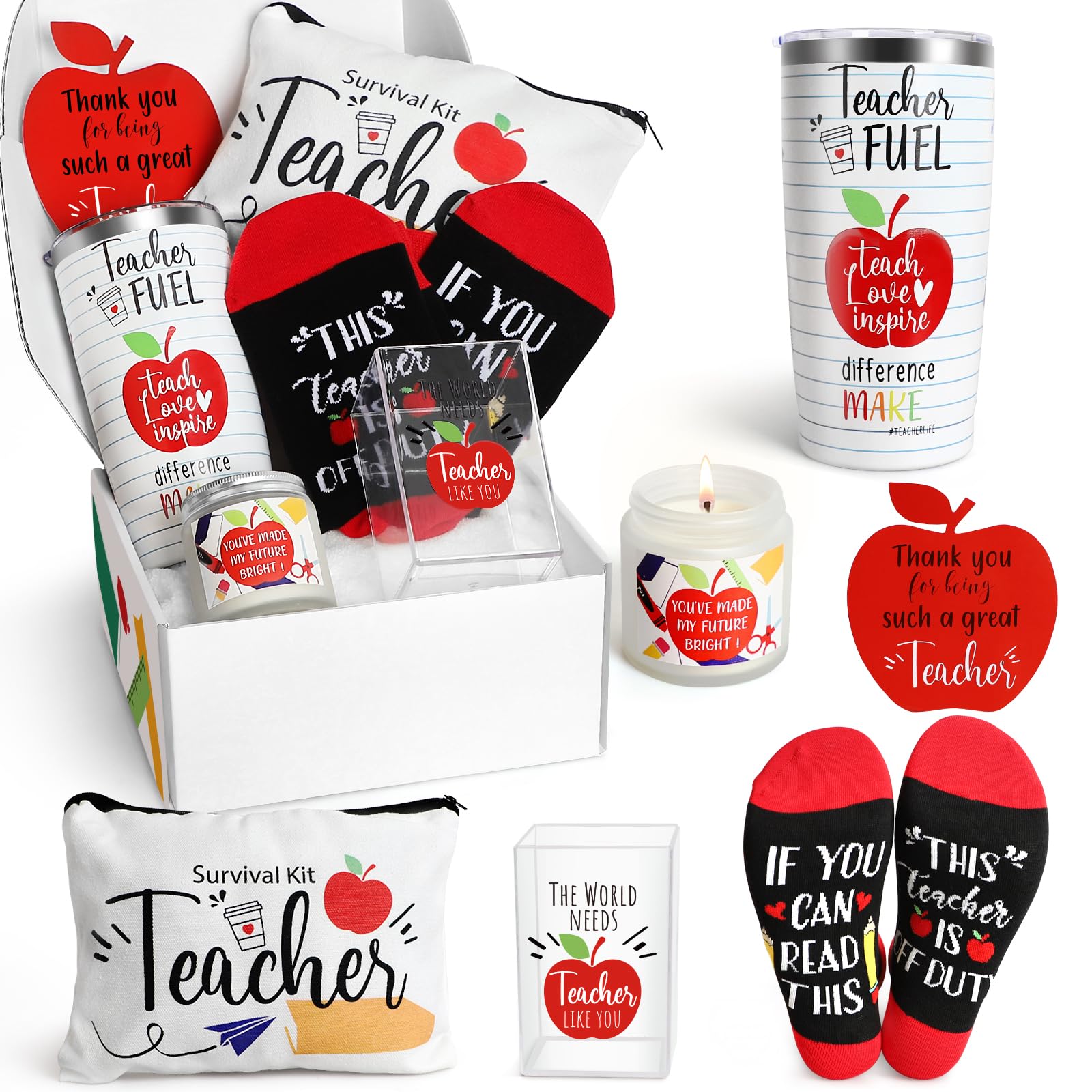6-Piece Teacher Appreciation Gift Set - Socks, Pen Holder & Scented Candle - Perfect for Back to School, Graduation, Valentine's Day & End of Year - Thoughtful Gifts for Teachers, Educators & Professors