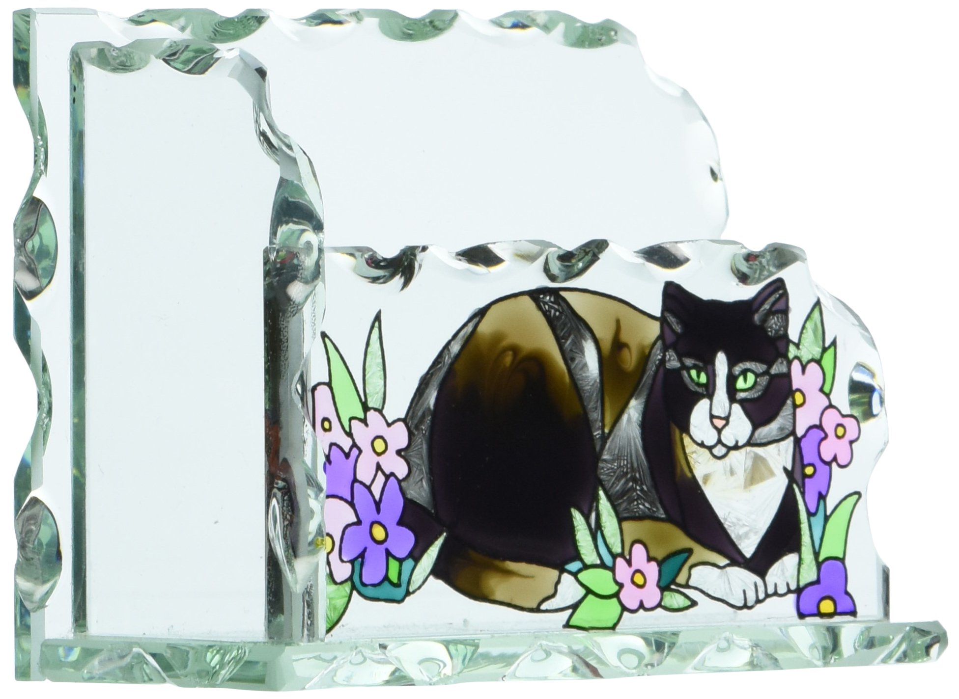 Tiffany Cat Art Glass Business Card Holder - Elegant Office Desk Accessory for Professional Networking & Home Decor
