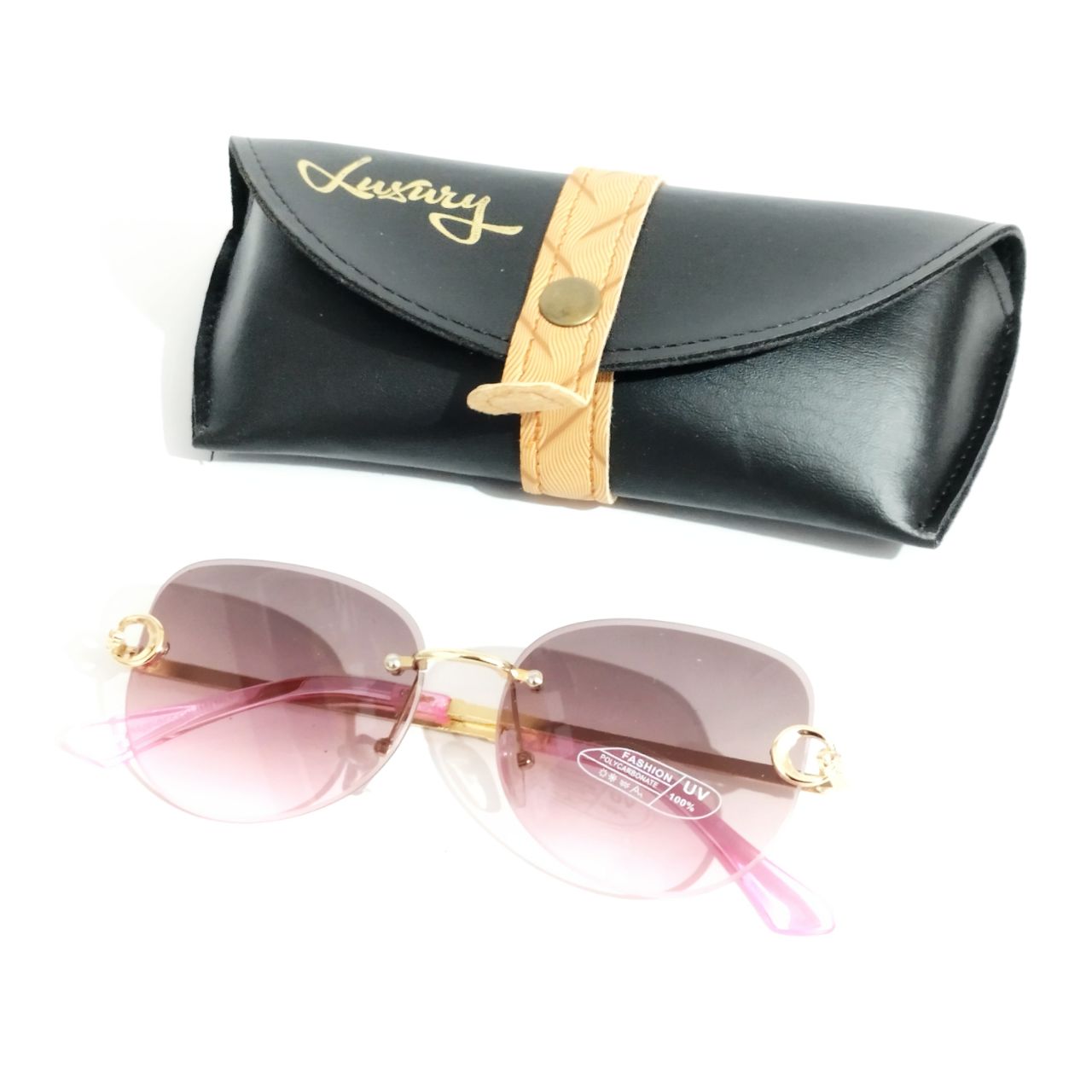 Stylish Purple Pink Rimless Sunglasses for Women - Trendy UV Protection Shades for Beach, Driving & Outdoor Activities