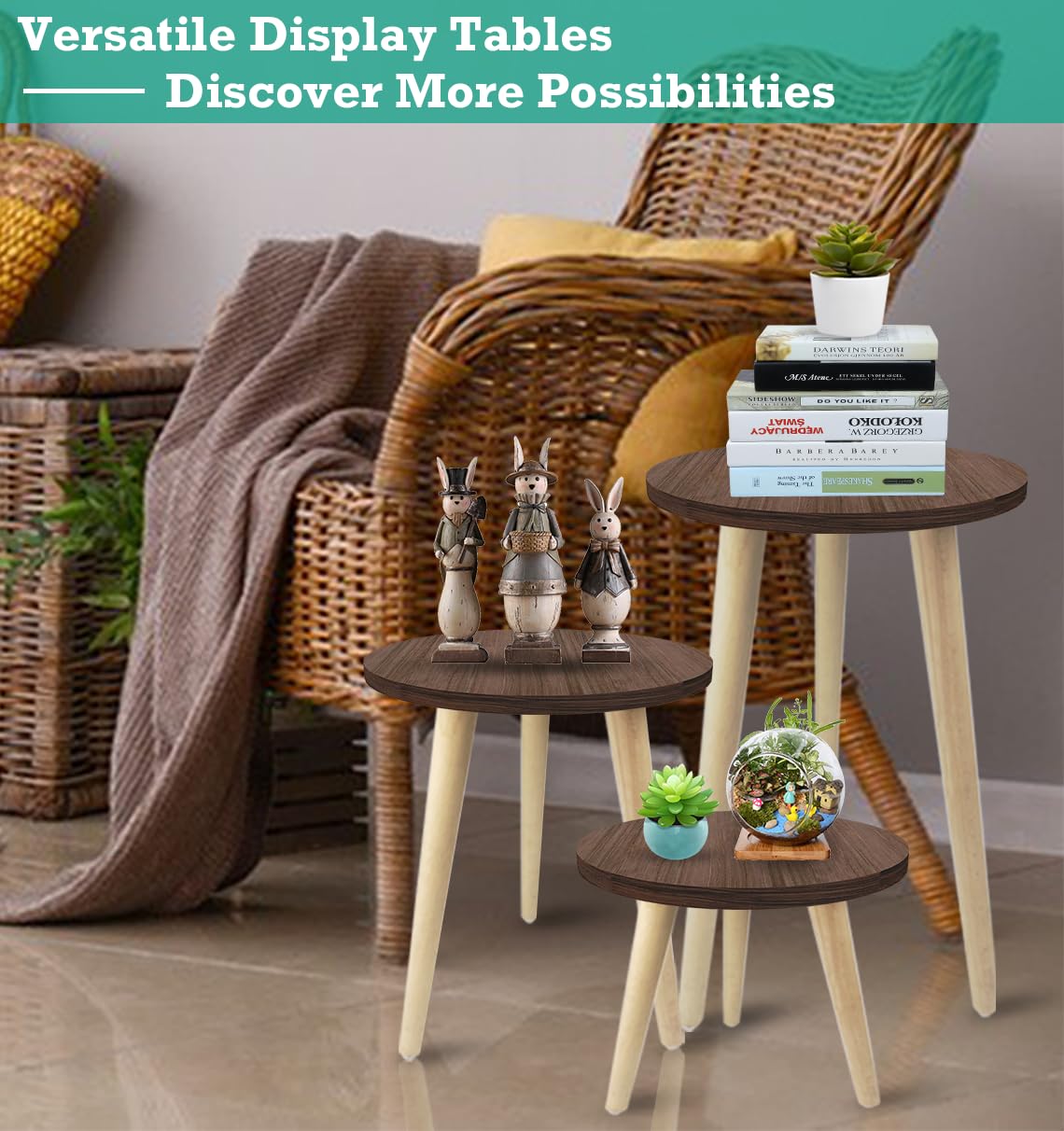14IN Tall Wooden Plant Stand Holder - Mid Century Modern Small Round Side Table for Indoor Plants, Living Room, Bedroom & Office Decor - Perfect for Potted Plants, Succulents & Home Decor