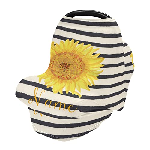Personalized Baby Name Nursing Cover - Breastfeeding Scarf with Sunflower Stripes, Multi-Use Infant Car Seat Cover & Stroller Canopy - Perfect for Nursing, Shopping & Outdoor Activities