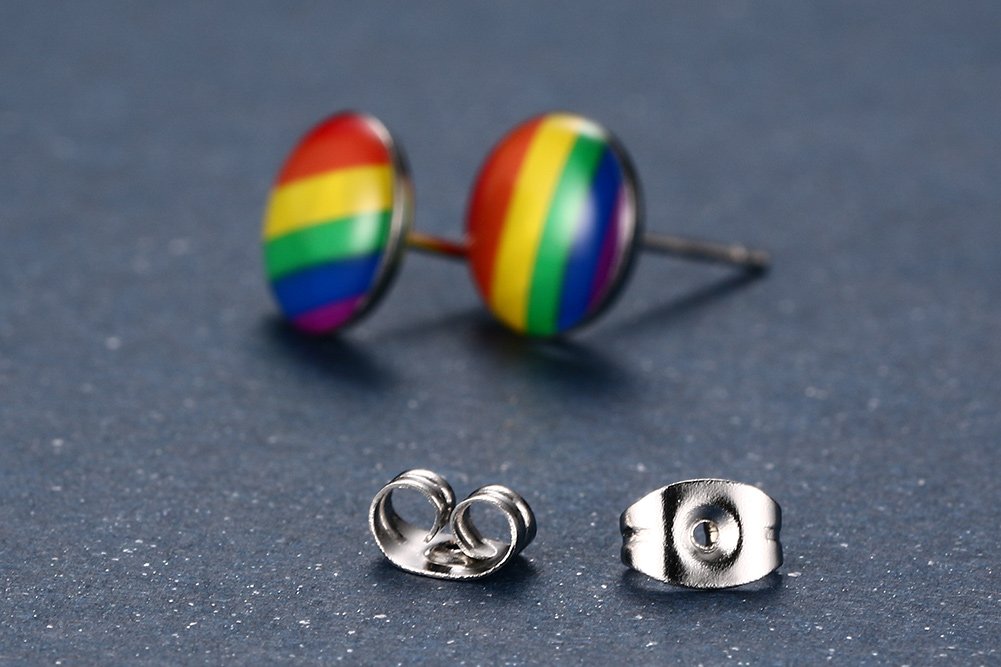 VNOX 4 Pairs LGBTQ+ Pride Rainbow Hoop Stud Earrings for Women & Men - Perfect for Pride Parades, Festivals & Everyday Wear