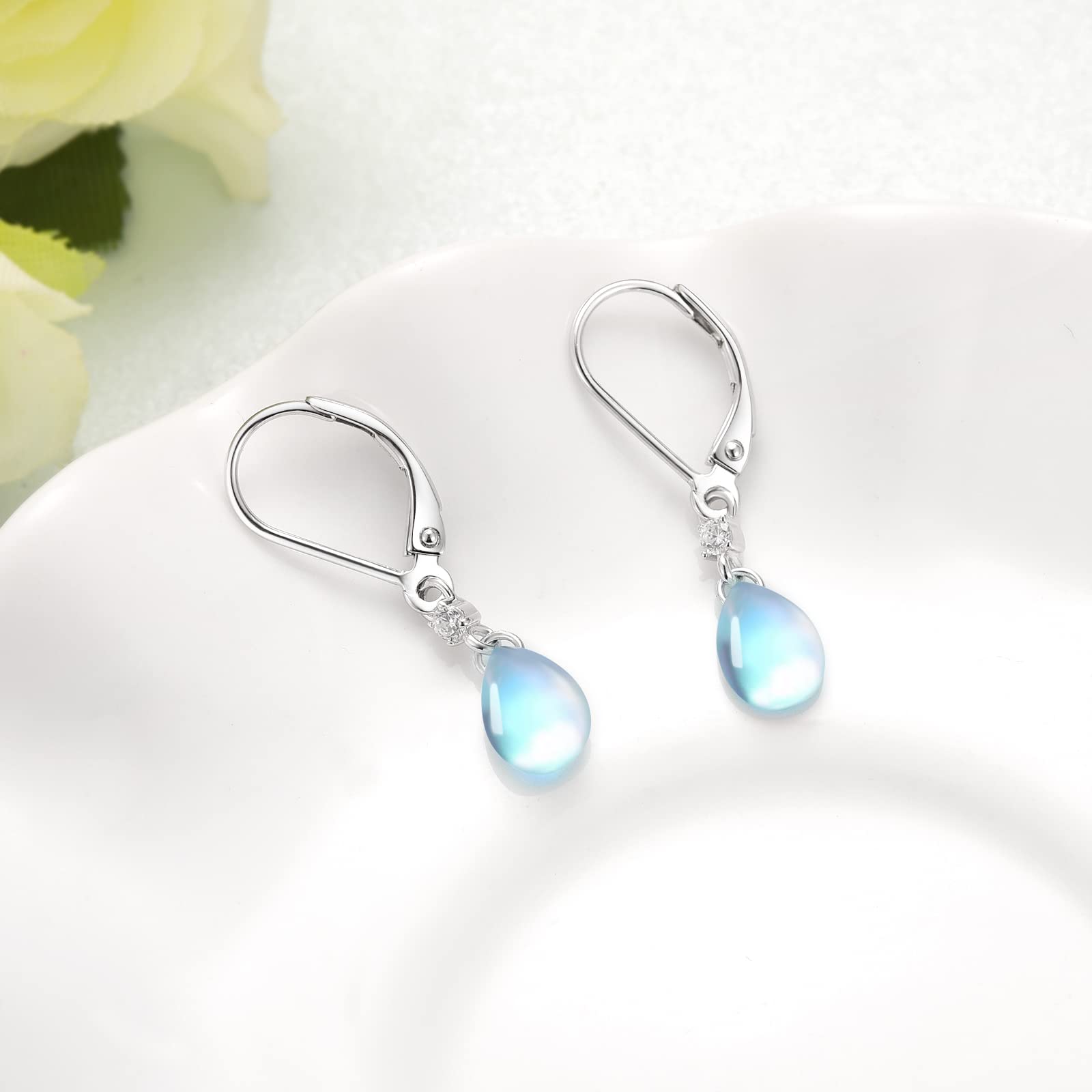 925 Sterling Silver Moonstone Leverback Earrings for Women | Hypoallergenic Moonstone Jewelry | Perfect Birthday Gift & Everyday Elegance