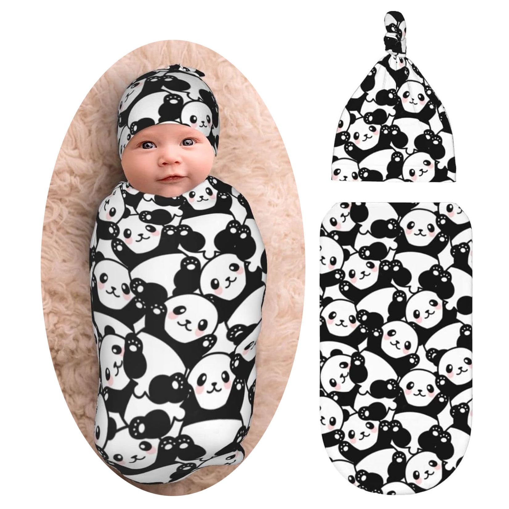 Soft Panda Baby Swaddle Blankets & Beanie Hat Set - Cute Newborn Wrap Blankets for Infant Boys & Girls - Perfect Baby Shower Gift & Cozy Nursery Essential