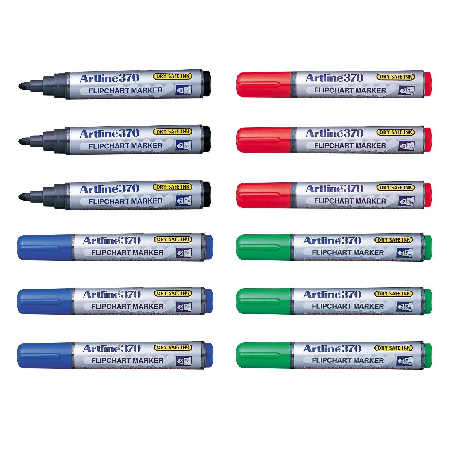 Artline 370 Flipchart Markers - Assorted Colors (12-Pack) - Ideal for Office Presentations, Classroom Teaching & Whiteboard Writing