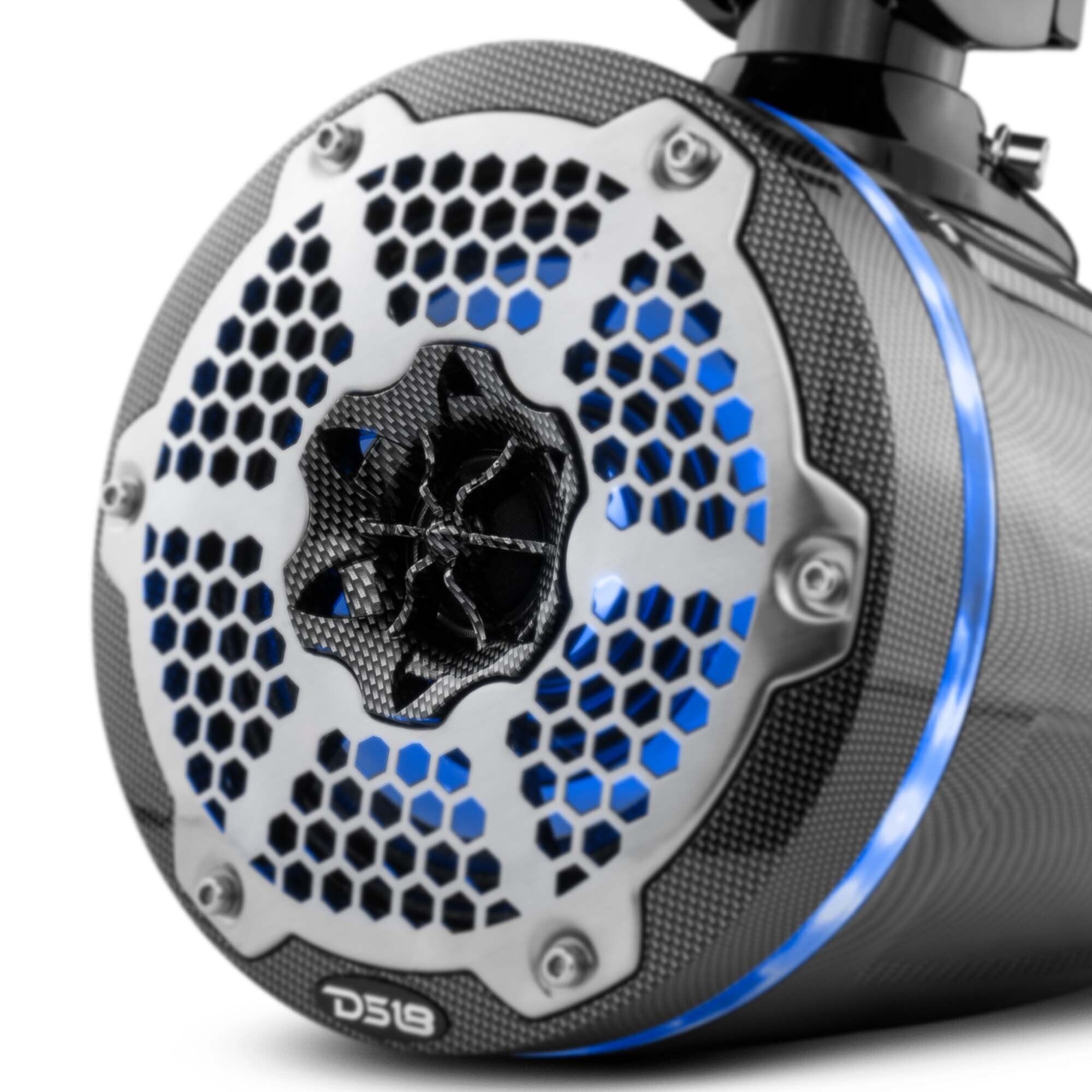 NXL 6.5 Inch Neodymium Marine & Powersports Speakers with Built-in Passive Radiator, 150W RMS Power, RGB LED Lights - Black Carbon Fiber for Boats, ATVs, and Motorcycles