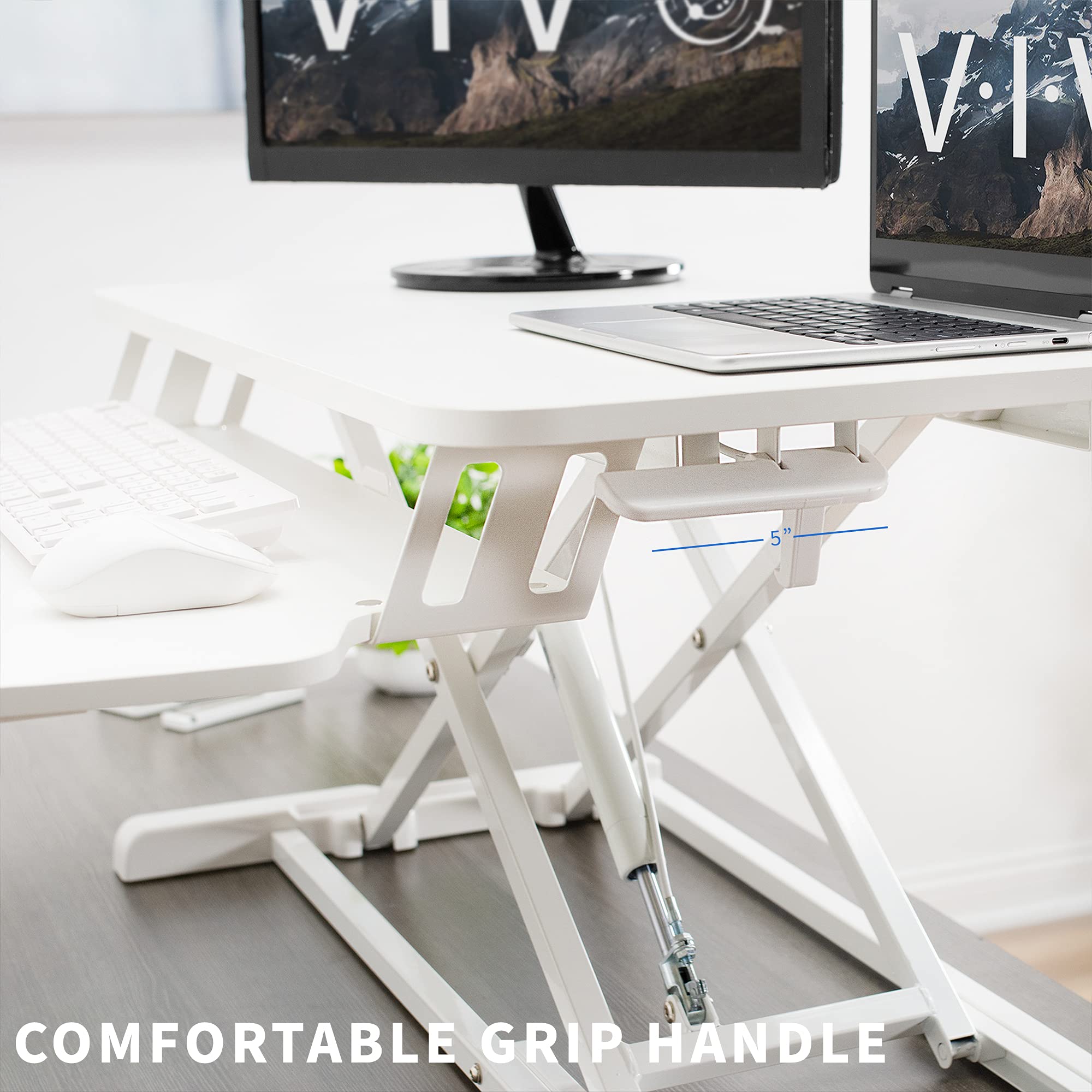 VIVO K Series 32 Inch Height Adjustable Sit Stand Desk Converter - Dual Monitor & Laptop Workstation with Wide Keyboard Tray, White (DESK-V000KW) for Home Office & Ergonomic Workspace Setup