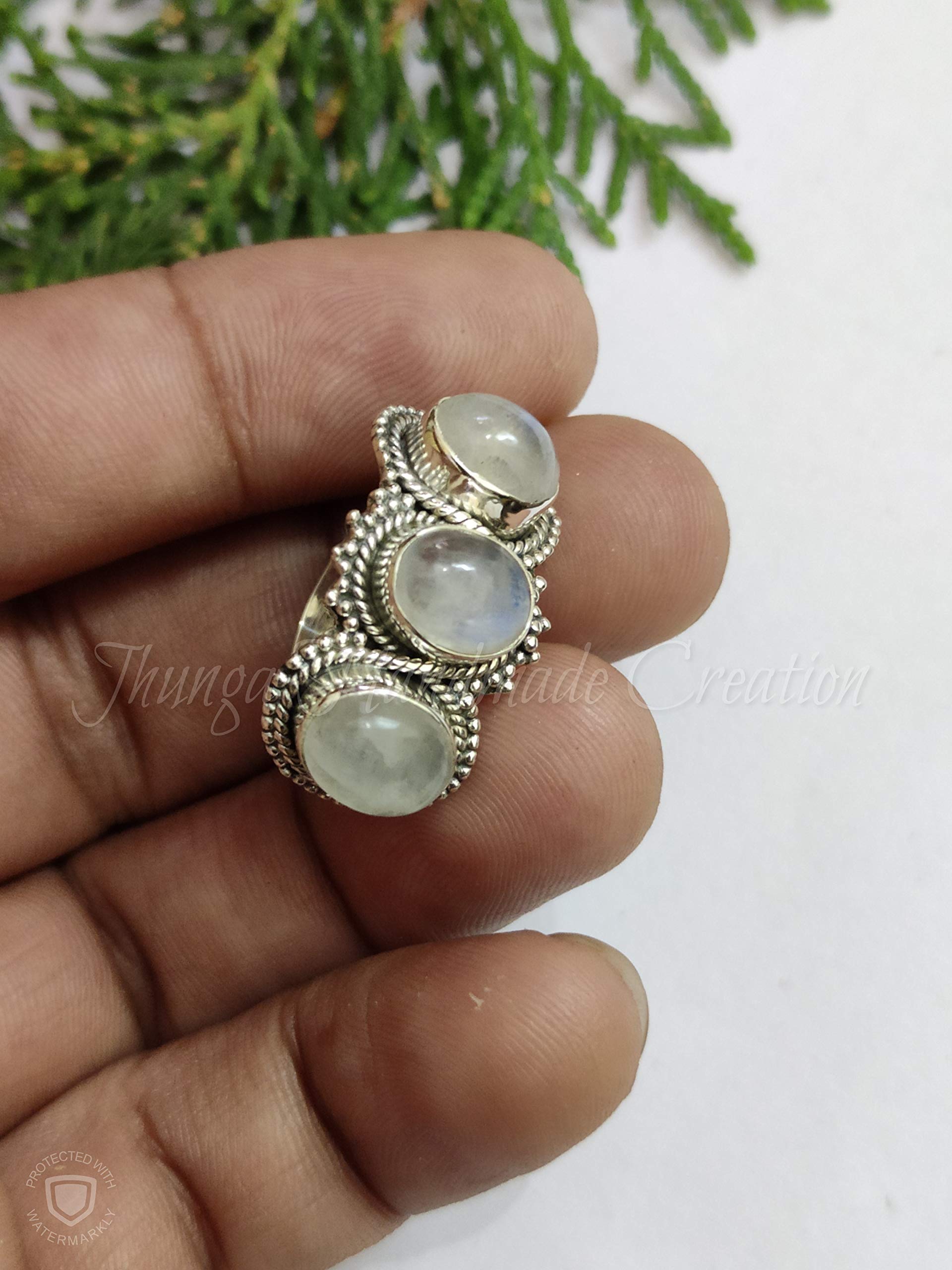 Moonstone Ring – June Birthstone Jewelry in Sterling Silver 925 | Handmade Boho Hippie Statement Ring | Delicate Moonstone Engagement & Promise Ring | Perfect Christmas Gift & Fine Jewelry for Women (Wedding, Anniversary, Birthday Gift Idea)