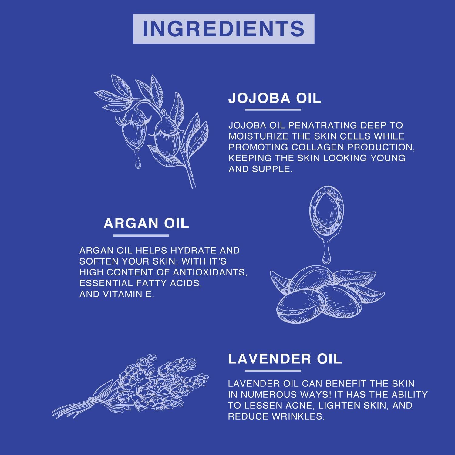HYDRATING Facial Oil with Jojoba, Vitamin E & Lavender - 2 Fl Oz - Natural Moisturizer for Dry Skin - Perfect for Night Routine & Daily Skincare