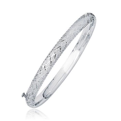 14K White Gold Diamond-Engraved Bangle Bracelet (6.0mm) - Size 7