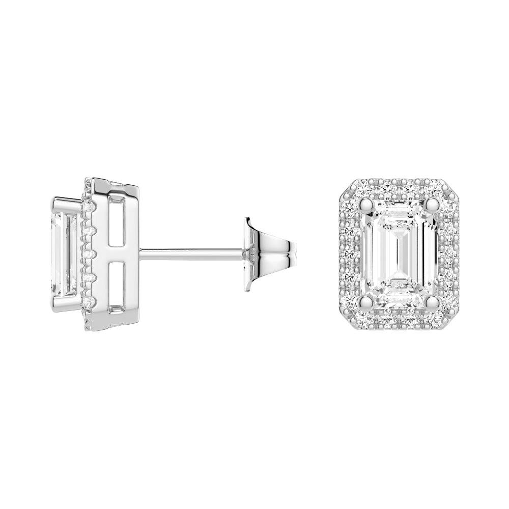 4.14 Carat Emerald Cut Moissanite Halo Stud Earrings in 14K Gold - Elegant Wedding, Anniversary & Gift Jewelry for Women