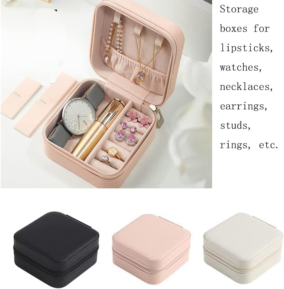 PU Leather Jewelry Box - Double Layer Travel Organizer for Necklaces, Rings & Small Accessories | Compact 10x10x5cm Storage Case for Women & Girls | Perfect Gift for Travel, Home & Daily Use (White)