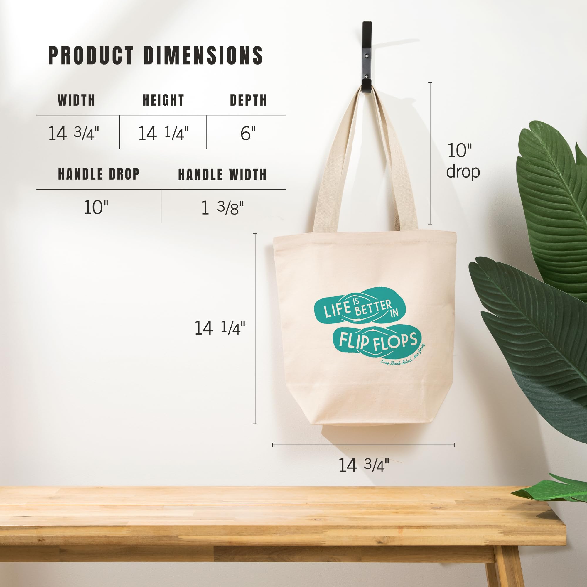 Lantern Press Long Beach Island New Jersey Tote Bag - 'Life is Better in Flip Flops' Design on 100% Cotton Canvas Reusable Shopping Bag (Teal) - Perfect for Beach Trips, Groceries & Everyday Use